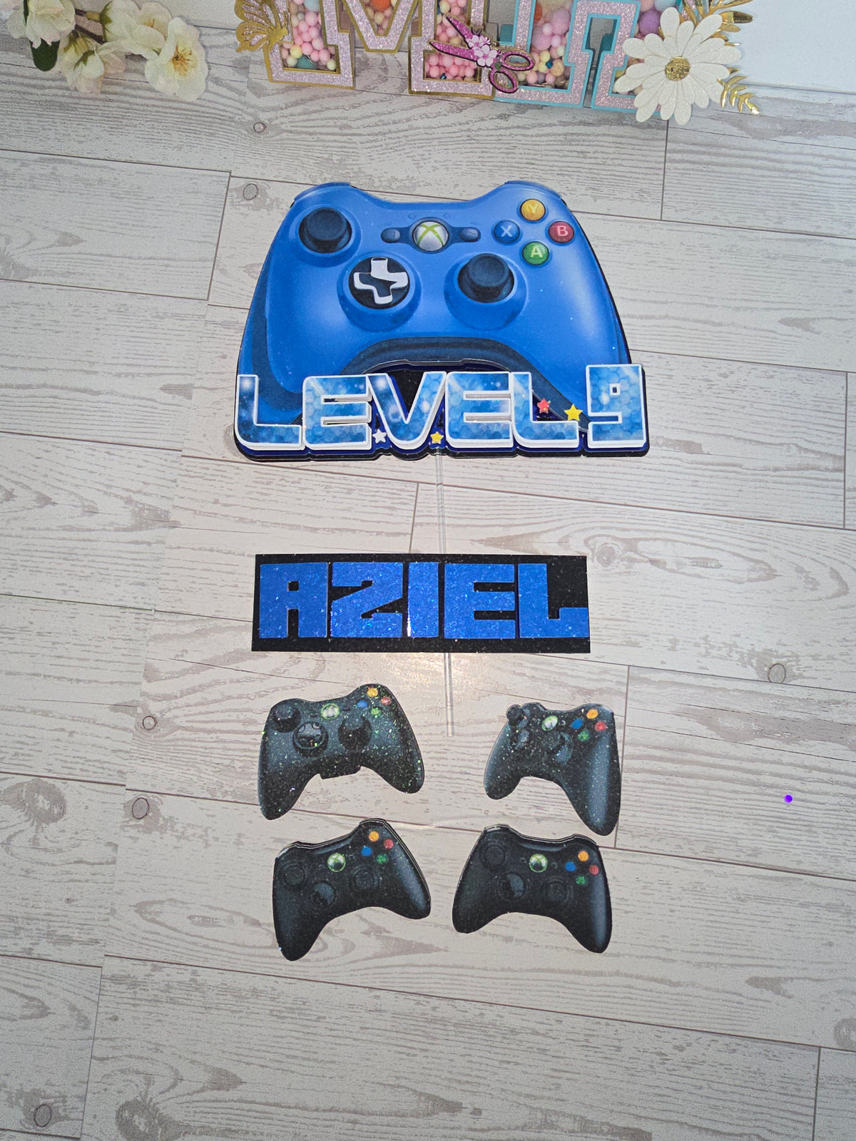 Personalized 3D Video Game Cake Topper – Glitter with Name and Age