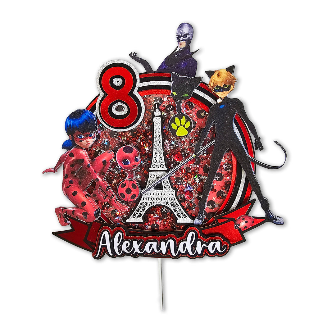 Personalized 3D Glitter Cake Topper (LADY BUG)