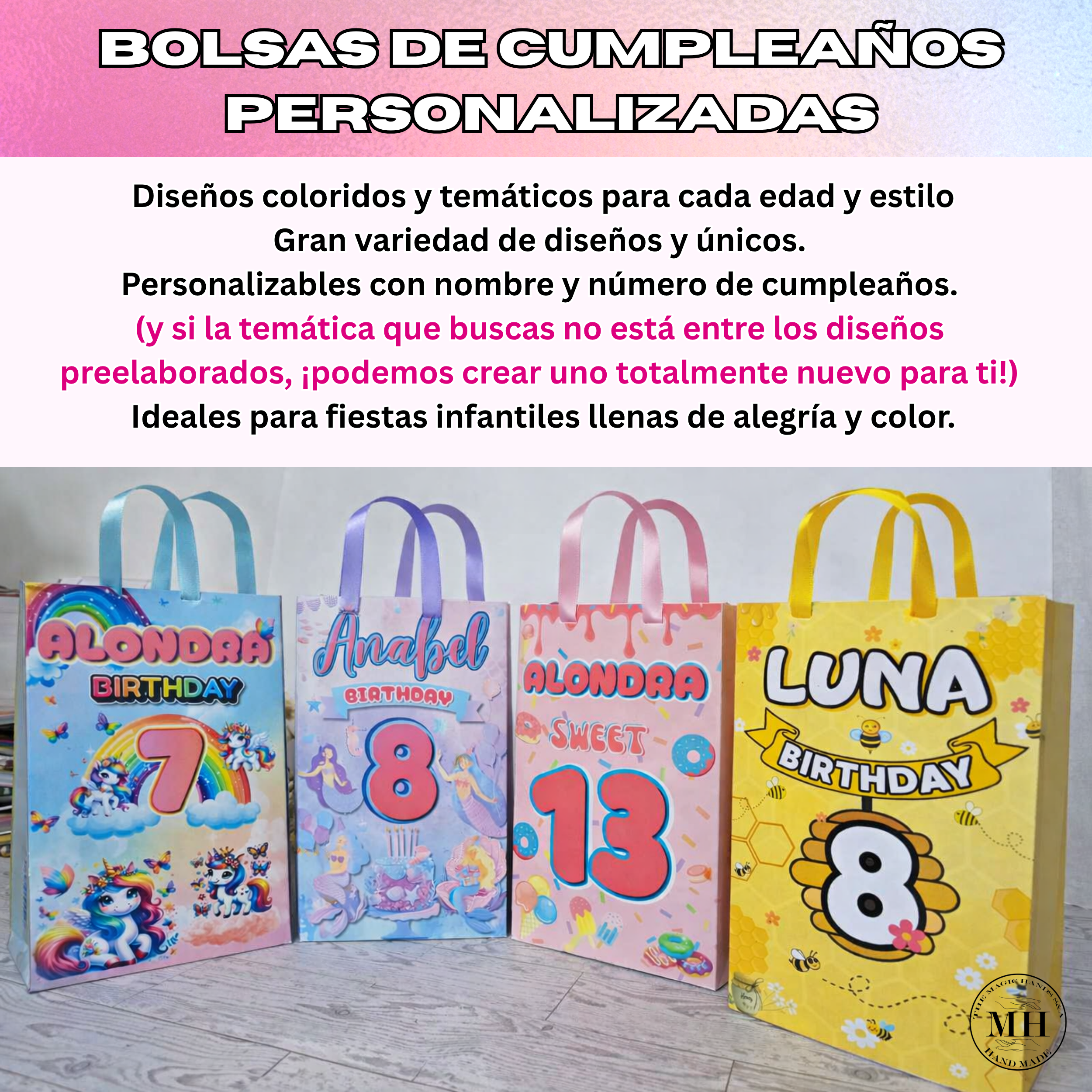 12 Personalized Bee Birthday Gift Bags with Name & Age – 8.5"x5.5" Ribbon Handles