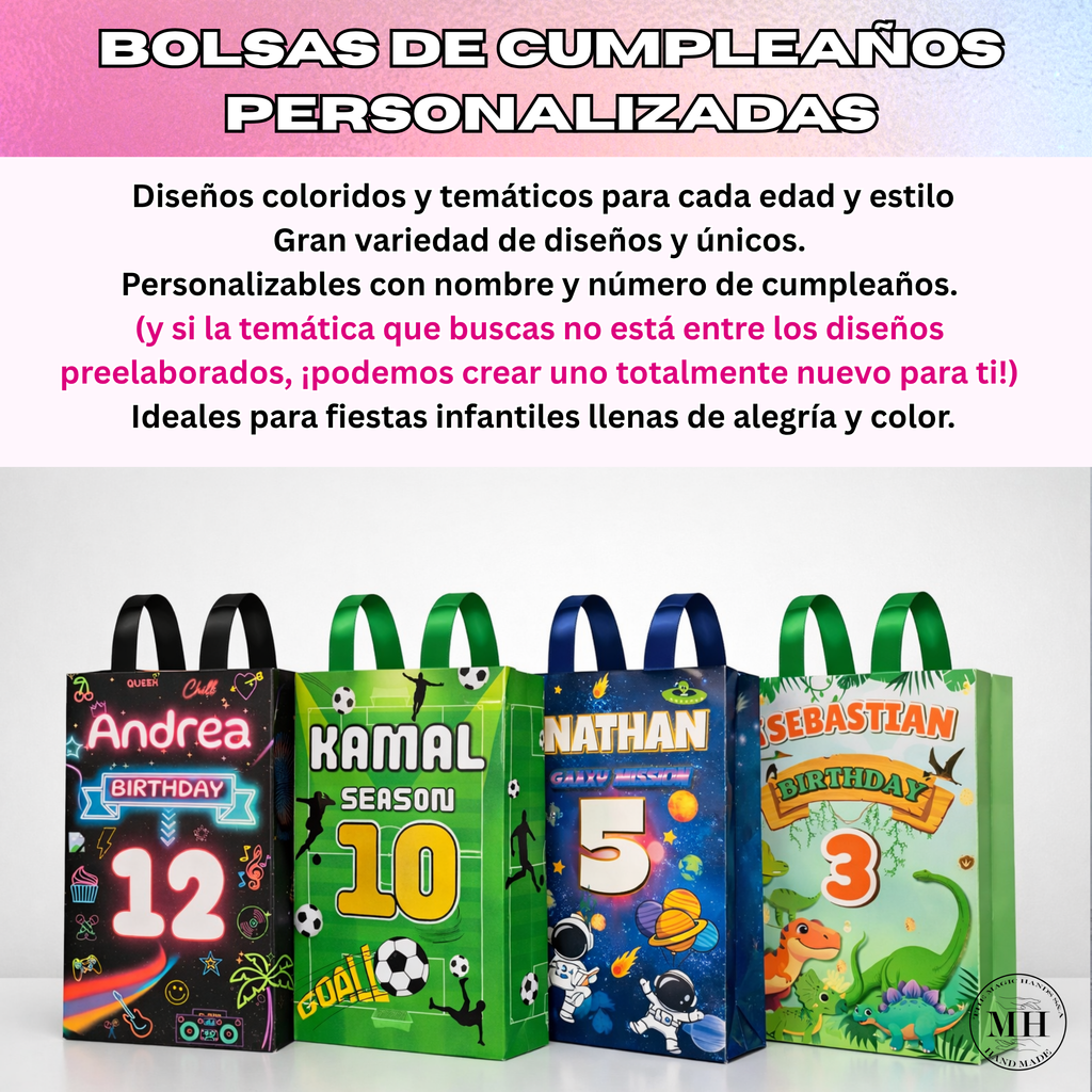 12 Personalized Soccer Birthday Gift Bags with Name & Age – 8.5"x5.5" Ribbon Handles