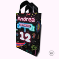 12 Personalized Neon Party Birthday Gift Bags with Name & Age – 8.5"x5.5" Ribbon Handles