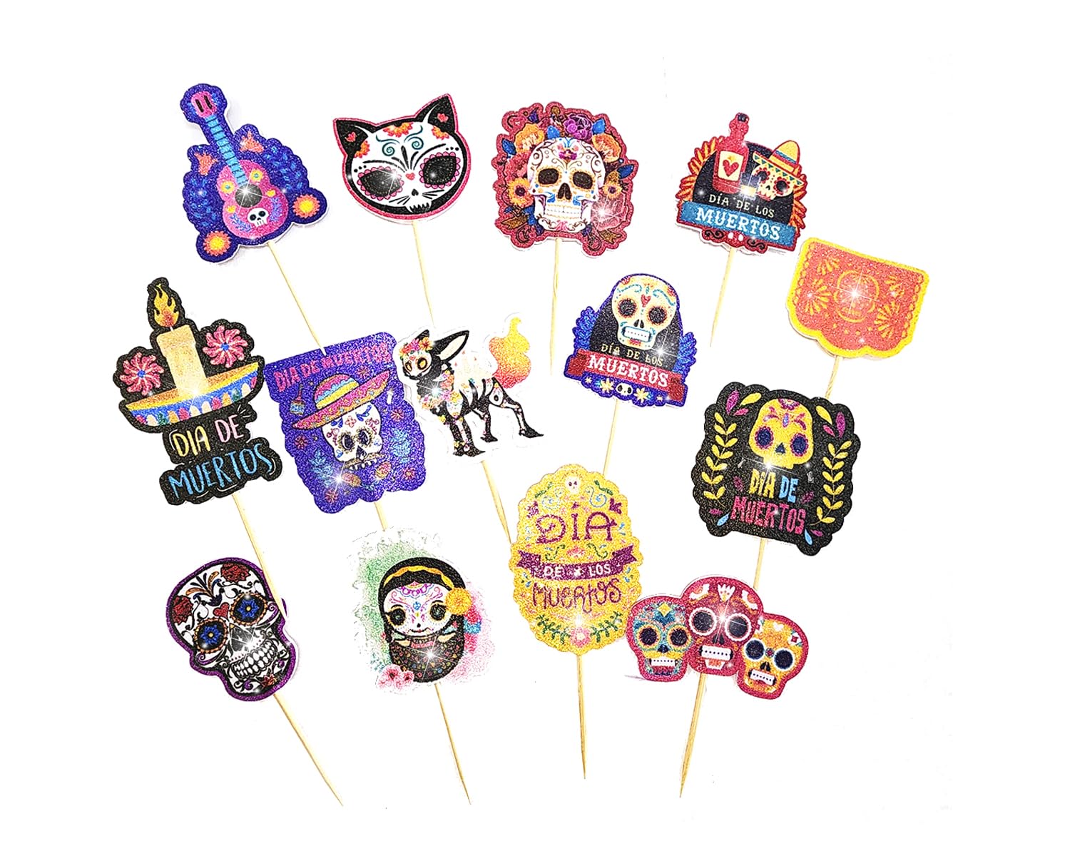 24 Pcs Dia De Muertos Cupcake Toppers. 14 Designs Cupcake Toppers for Cake Decorations. Dia De Muertos Party Supplies.