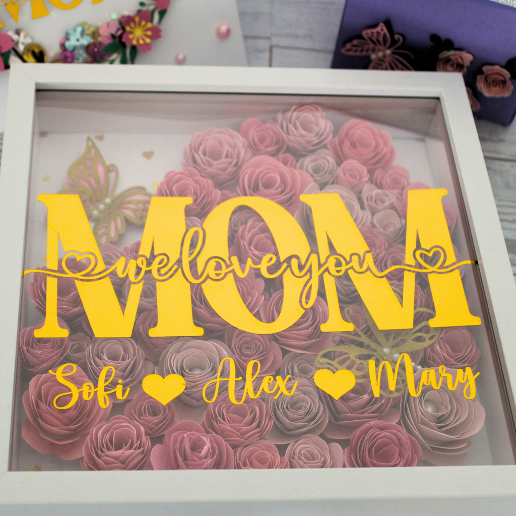 Personalized Mom Shadow Box Frame - 3D Paper Flower Gift for Mother's Day
