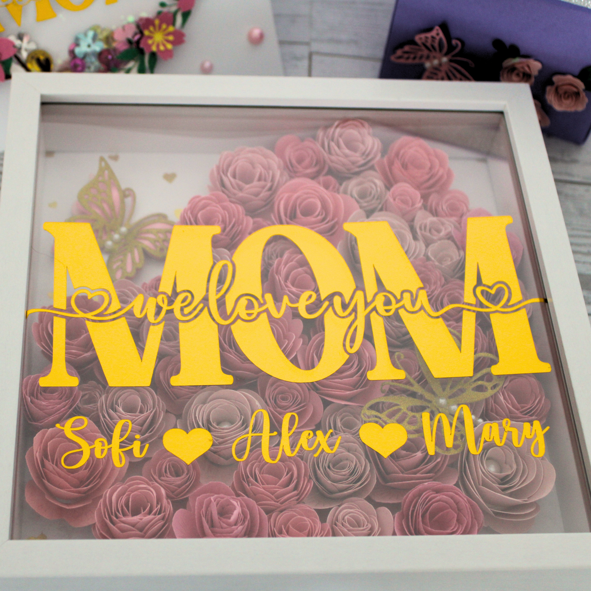 Personalized Mom Shadow Box Frame - 3D Paper Flower Gift for Mother's Day