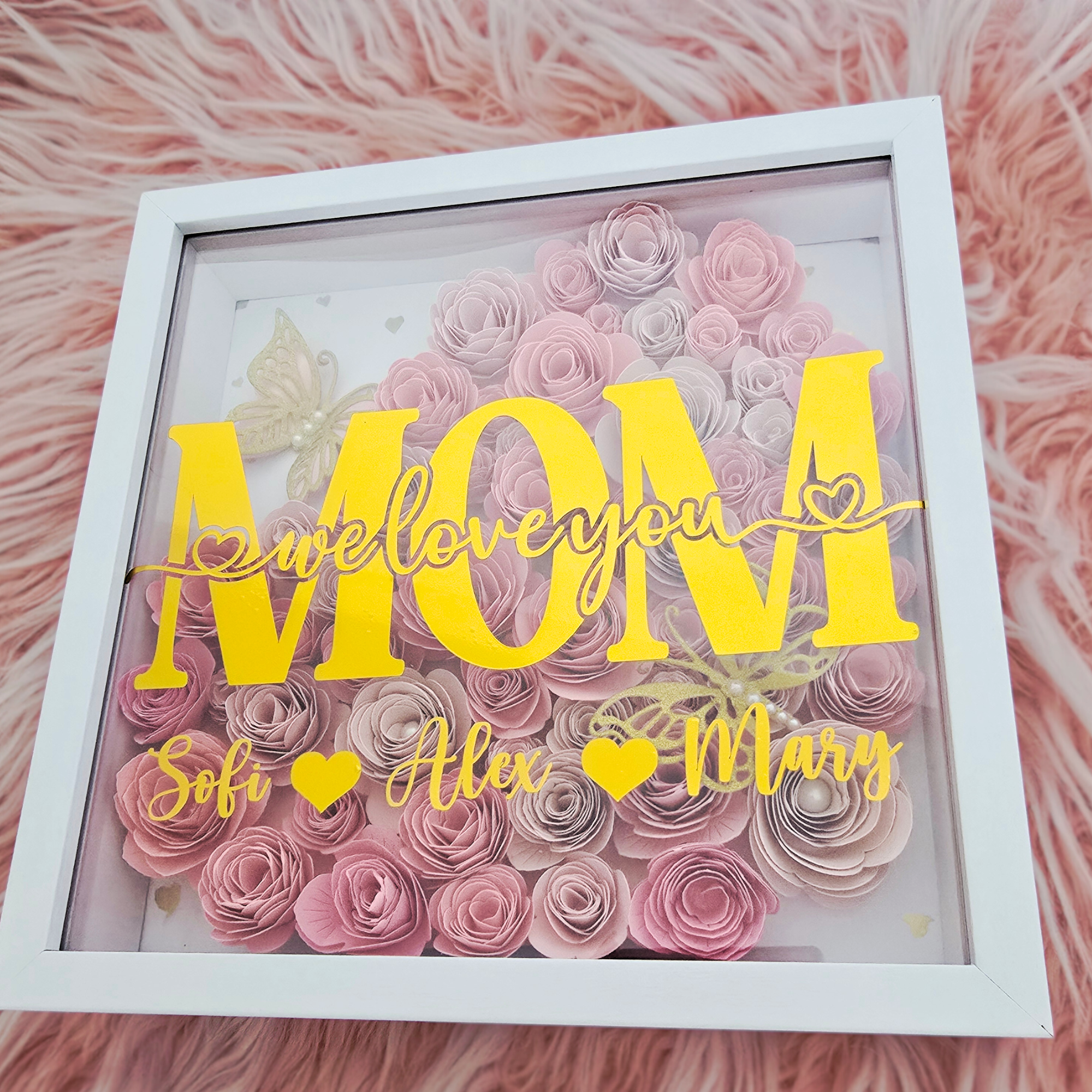 Personalized Mom Shadow Box Frame - 3D Paper Flower Gift for Mother's Day