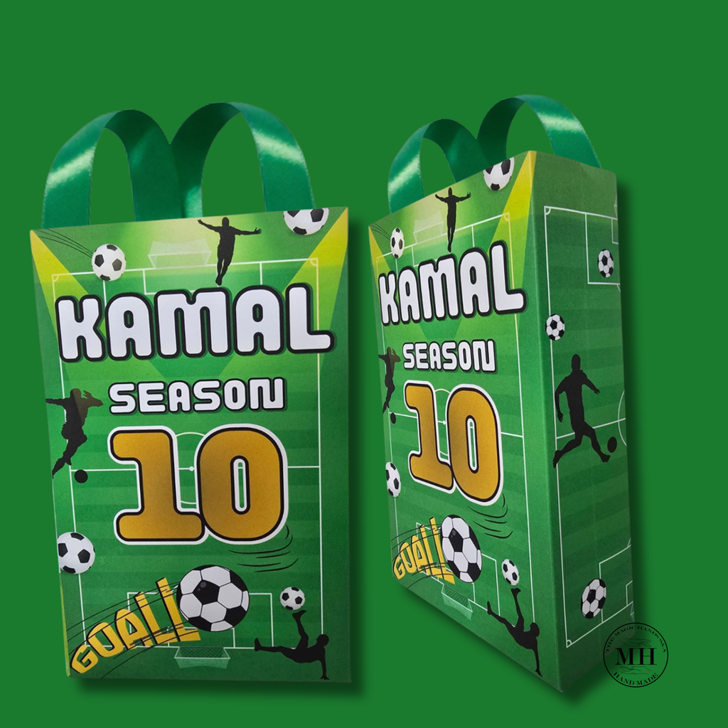 12 Personalized Soccer Birthday Gift Bags with Name & Age – 8.5"x5.5" Ribbon Handles