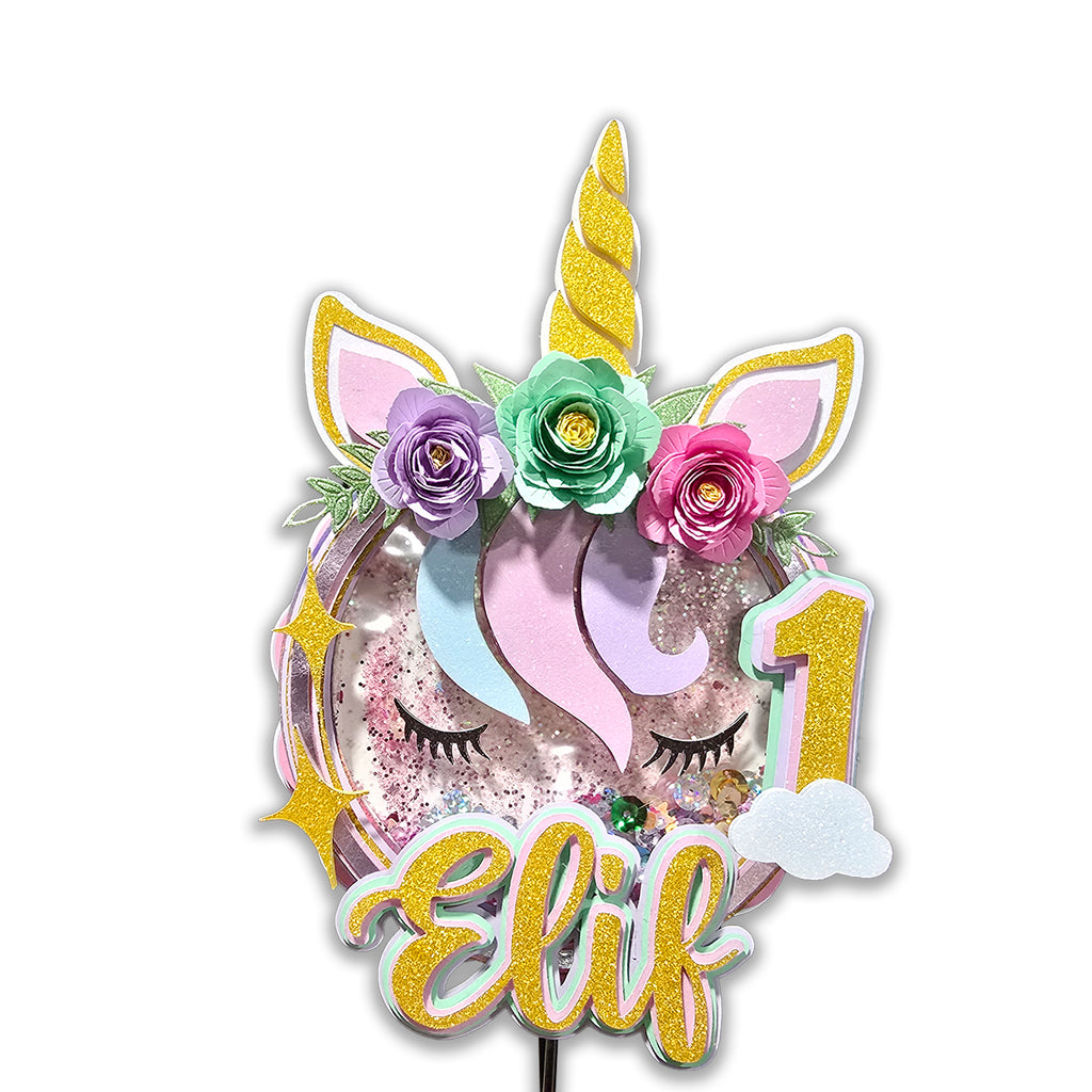 Personalized 3D Glitter Cartoon Cake Topper UNICORNIO