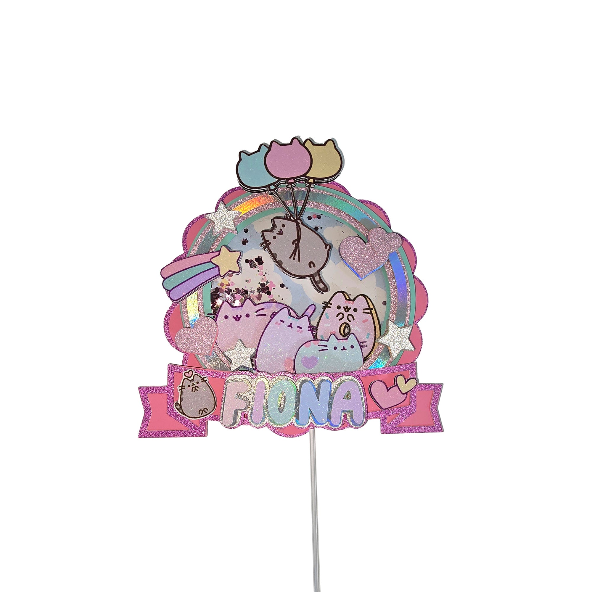 Personalized 3D Glitter Cartoon Cake Topper Cat pushin