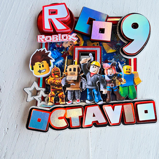 Adorno para tarta personalizado con purpurina 3D de dibujos animados de ROBLOX
