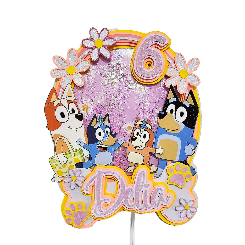 Personalized 3D Glitter Cartoon Cake Topper (BLUEY ROSA)