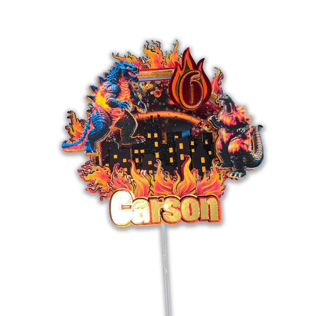 Personalized 3D Glitter Cartoon Cake Topper (GODZILA)