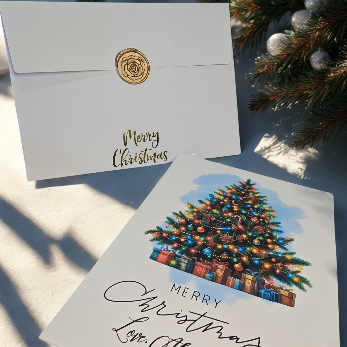 Tarjetas de Navidad Personalizadas con Sello de Cera - Sobre Impreso Incluido
