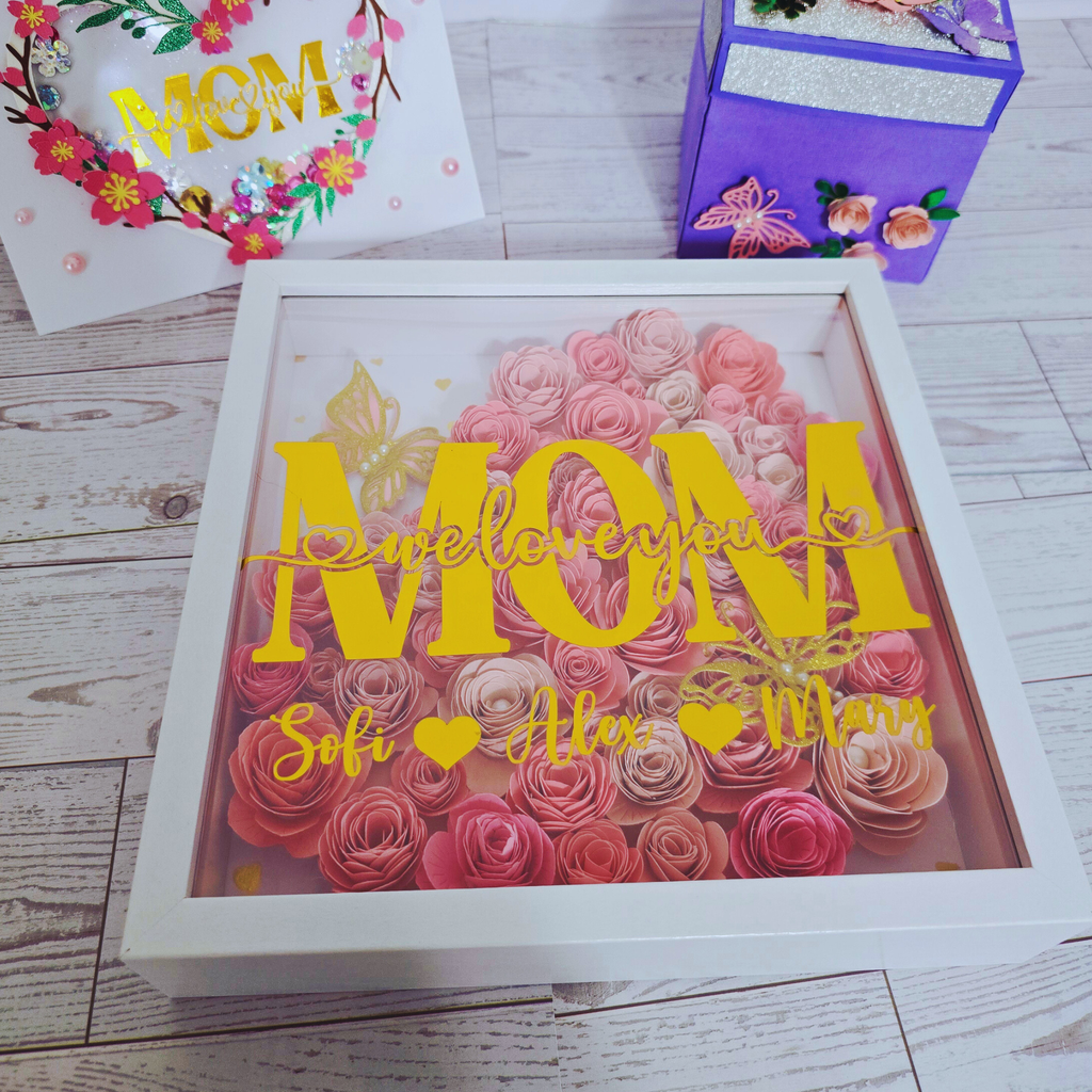 Personalized Mom Shadow Box Frame - 3D Paper Flower Gift for Mother's Day