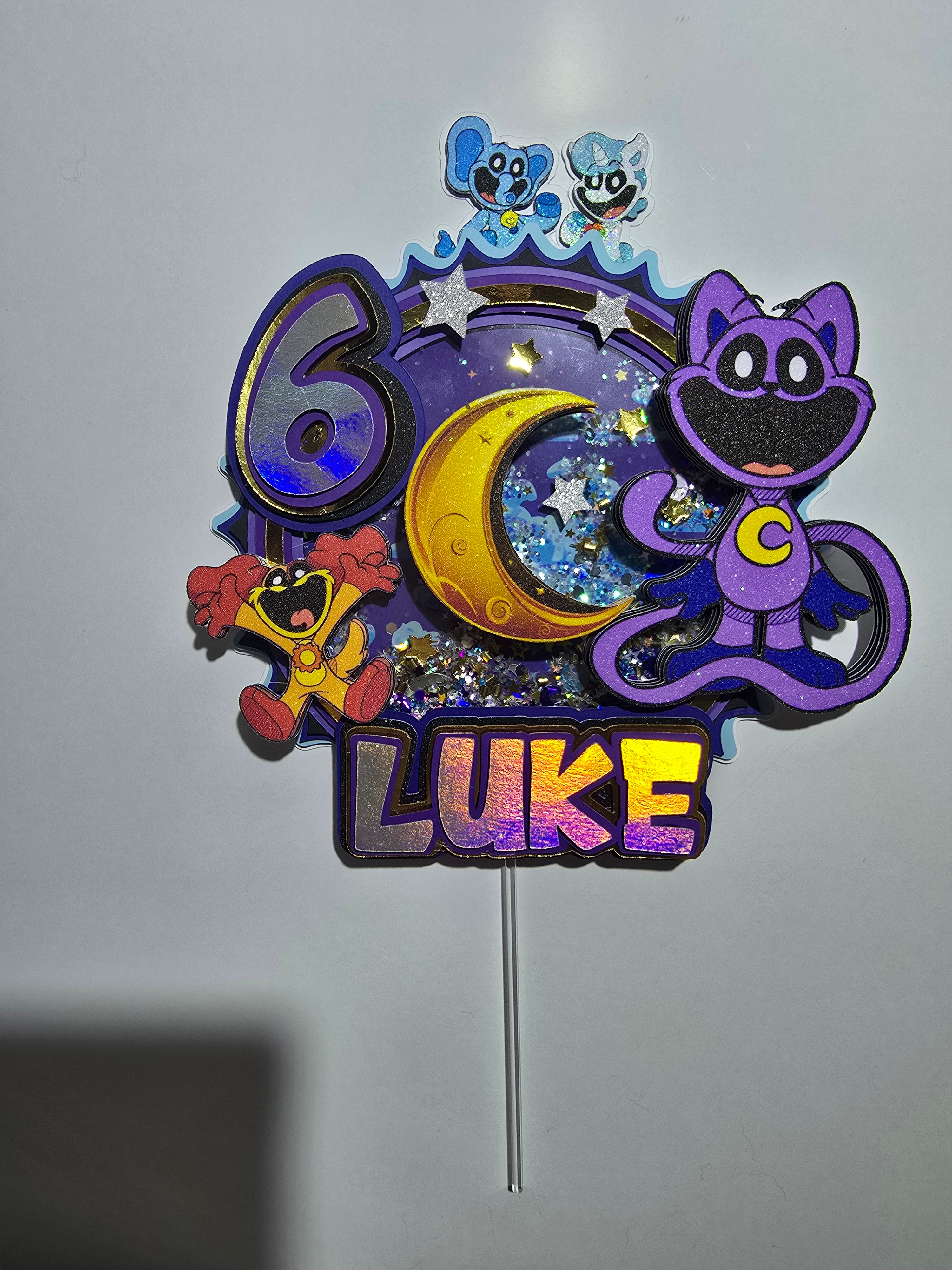 Personalized 3D Glitter Cake Topper Cat nap