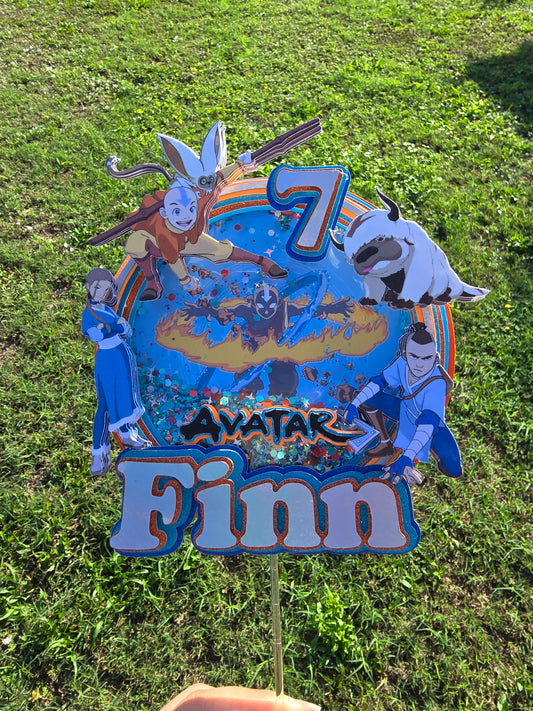 Adorno para tarta personalizado con purpurina 3D de dibujos animados AVATAR ÚLTIMO MAESTRO AIRE