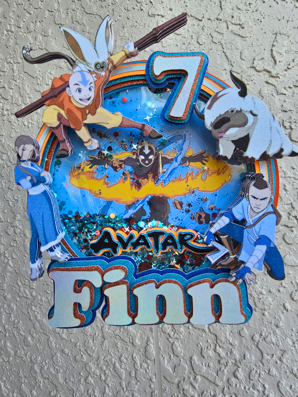 Personalized 3D Glitter Cartoon Cake Topper AVATAR ULTIMO MAESTRO AIRE