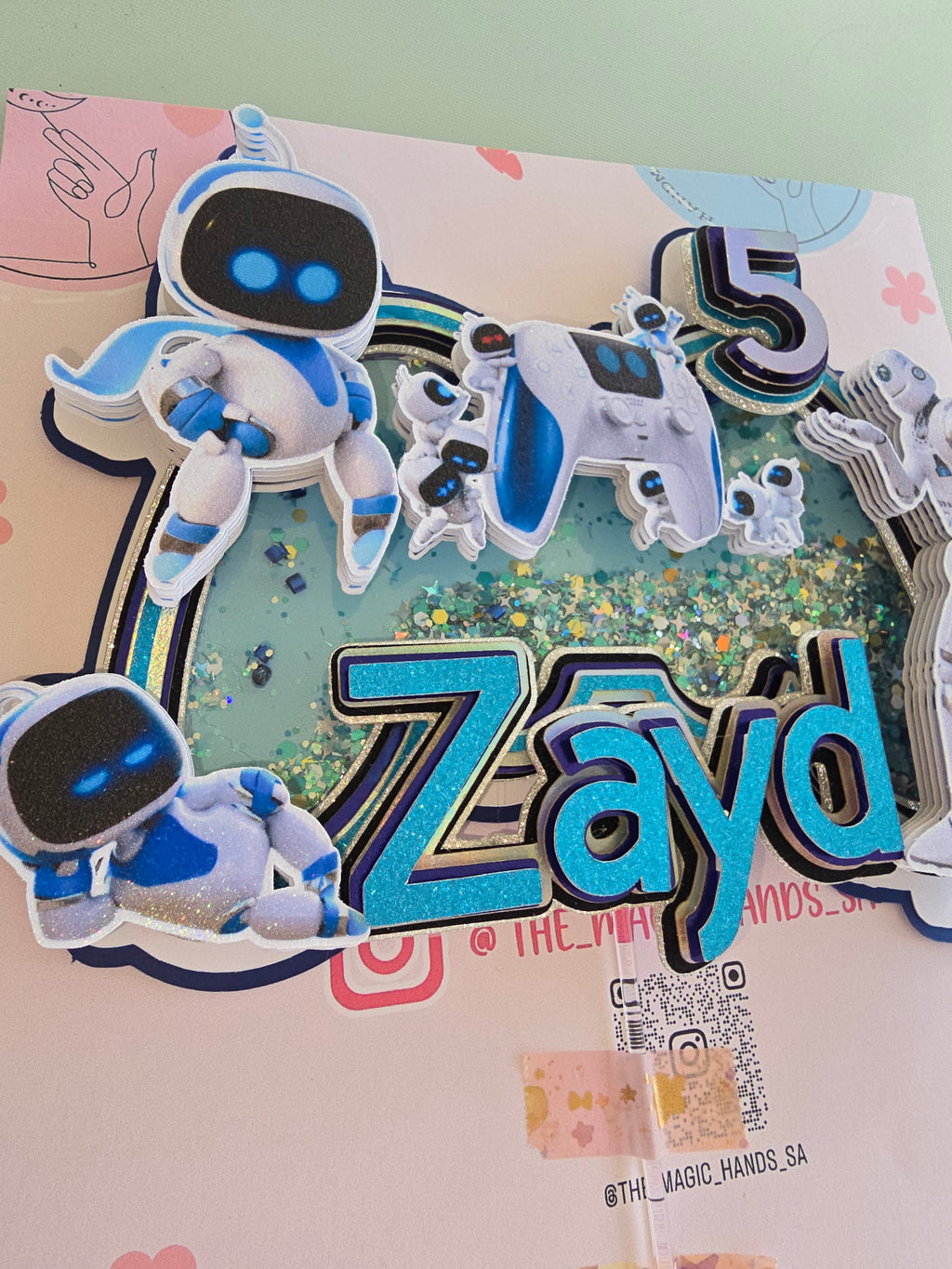 Personalized 3D Glitter Cake Topper  (ASTROBOT)
