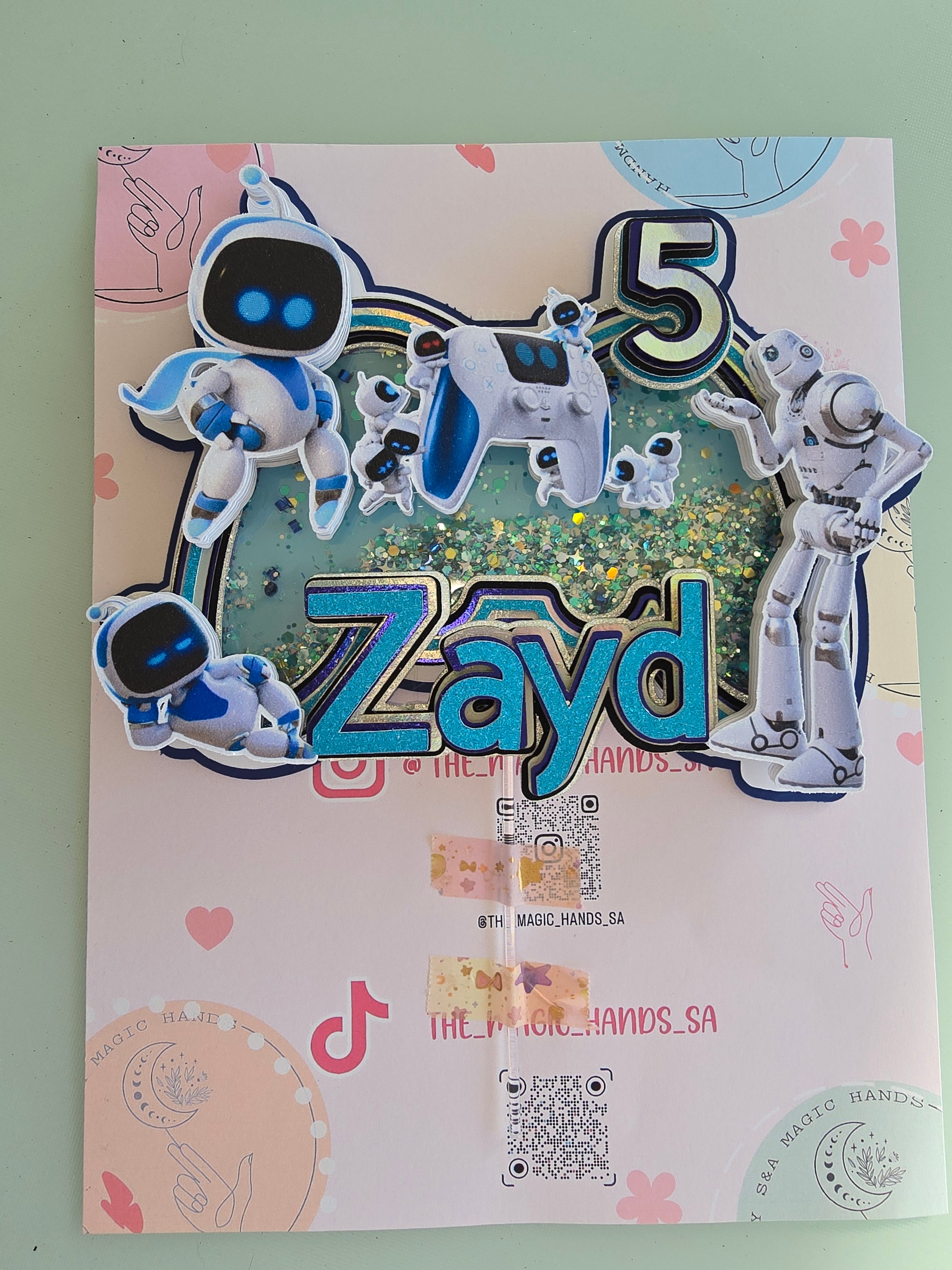 Personalized 3D Glitter Cake Topper ASTROBOT