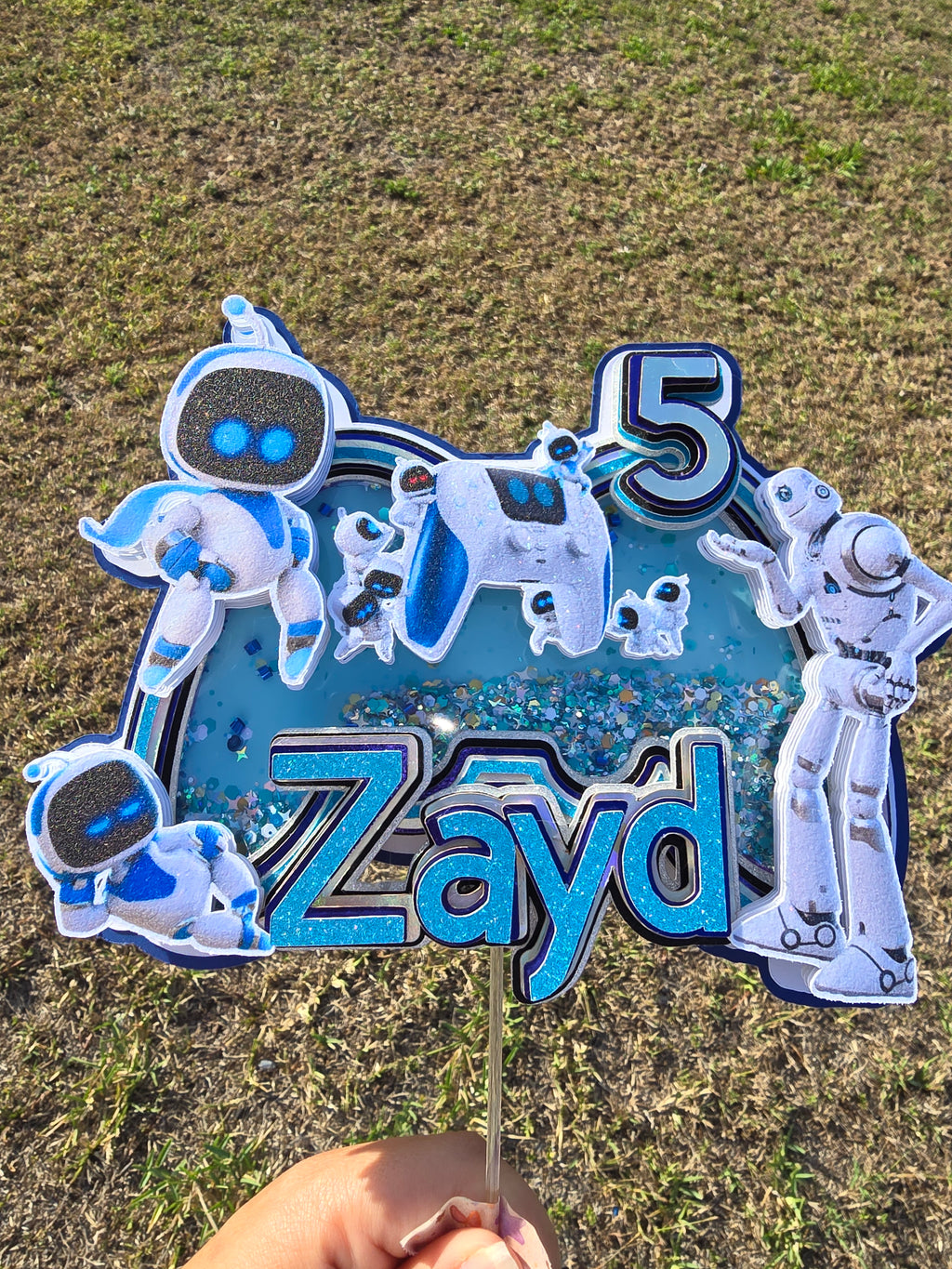 Personalized 3D Glitter Cake Topper  (ASTROBOT)