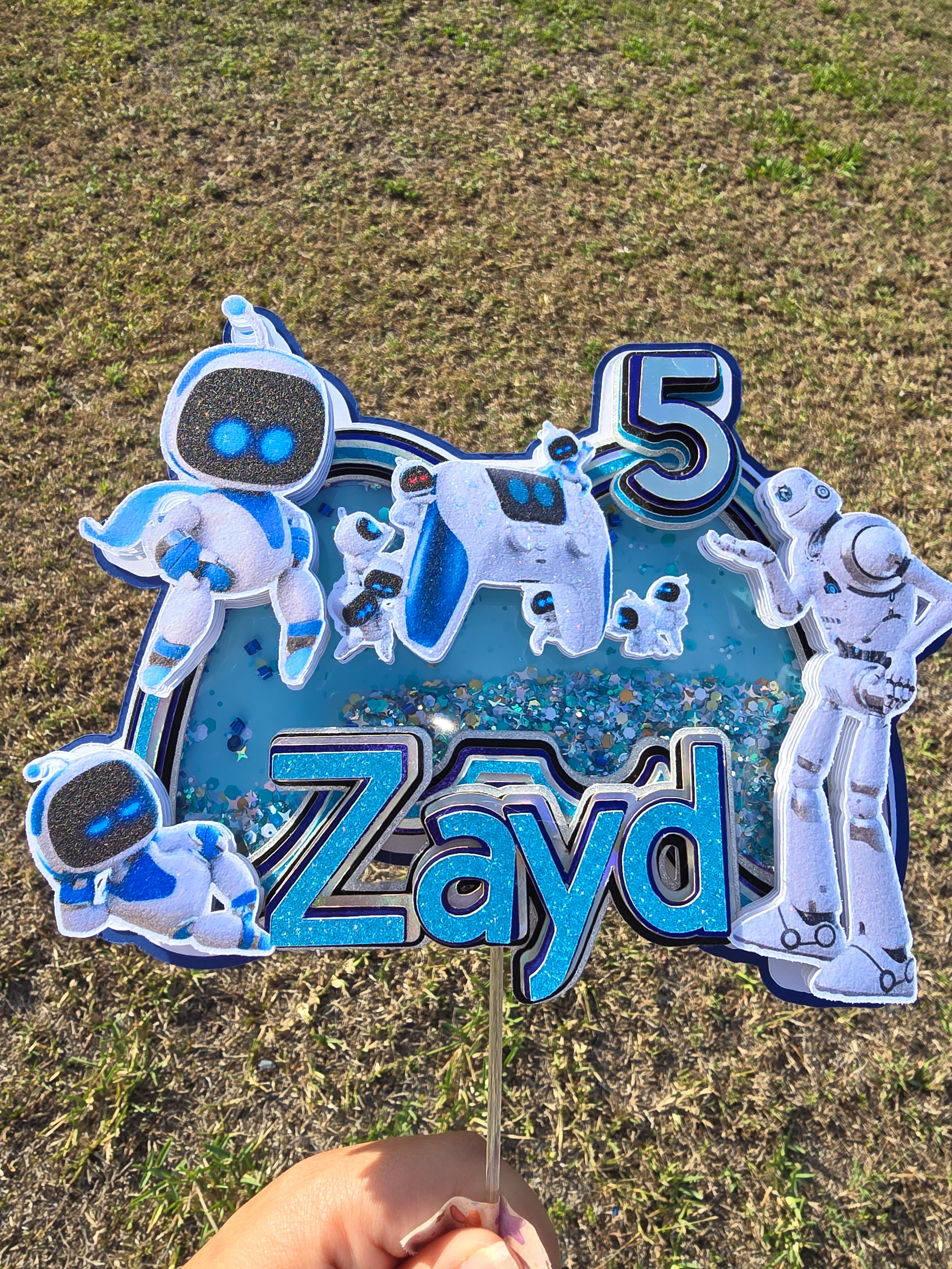 Personalized 3D Glitter Cake Topper  (ASTROBOT)