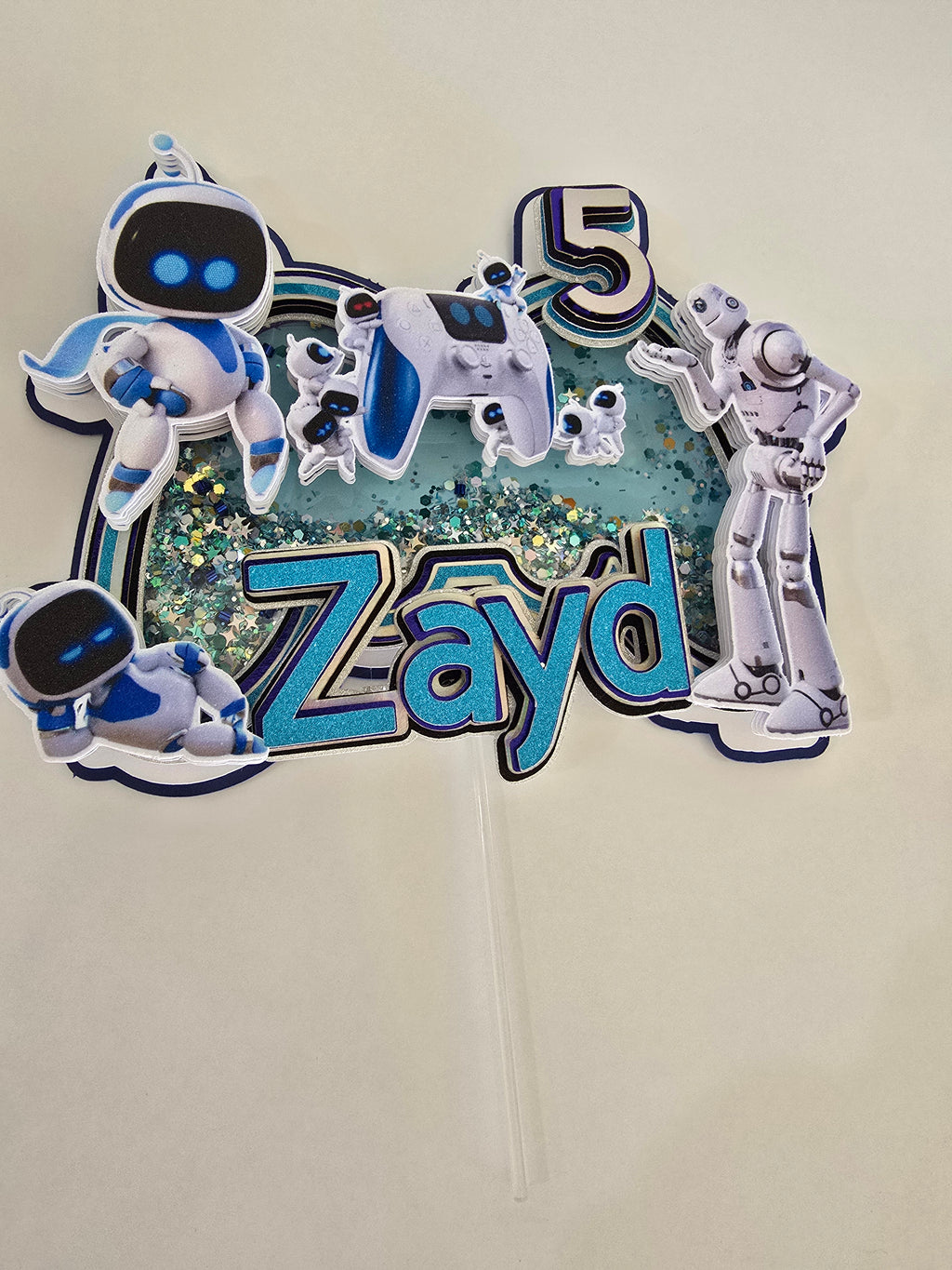 Personalized 3D Glitter Cake Topper  (ASTROBOT)