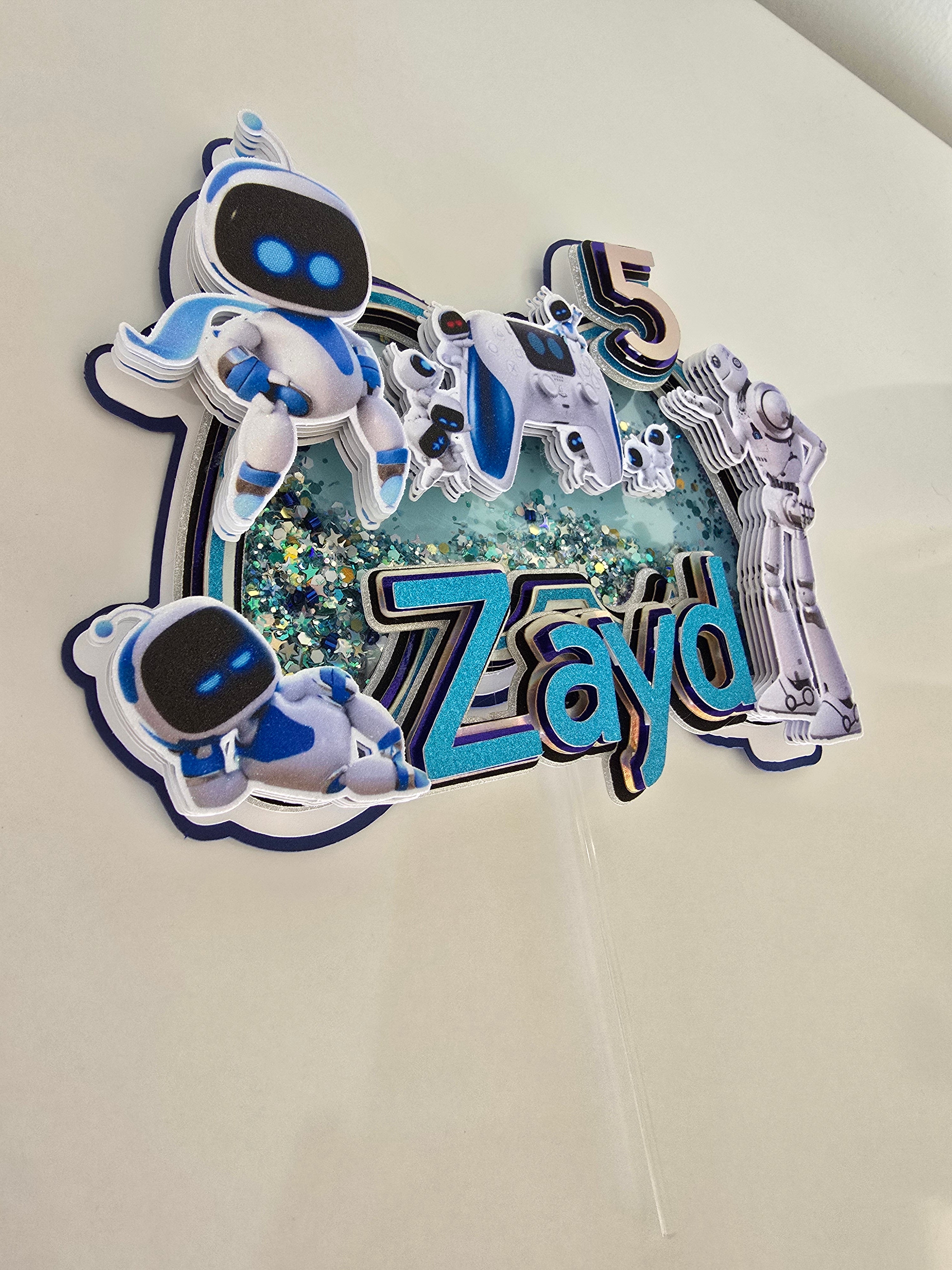 Personalized 3D Glitter Cake Topper  (ASTROBOT)