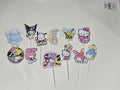 12-24 Pcs Glitter Cupcake Toppers. 12 Design sanrio Cupcake Toppers. Food Decoration, Picks for Party Supplies