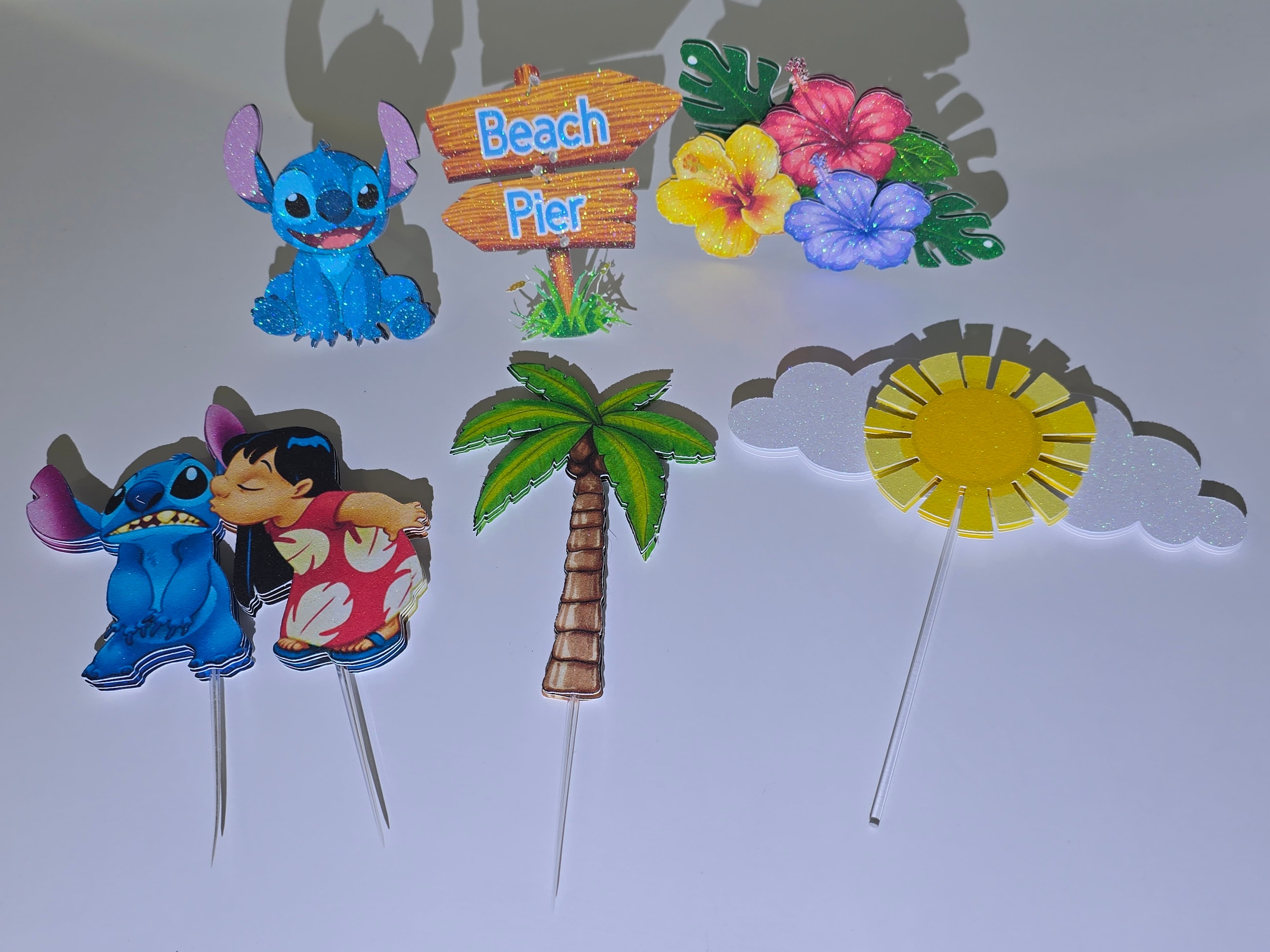 Personalized 3D Glitter Stitch & beach Cake Topper – Custom Name & Age