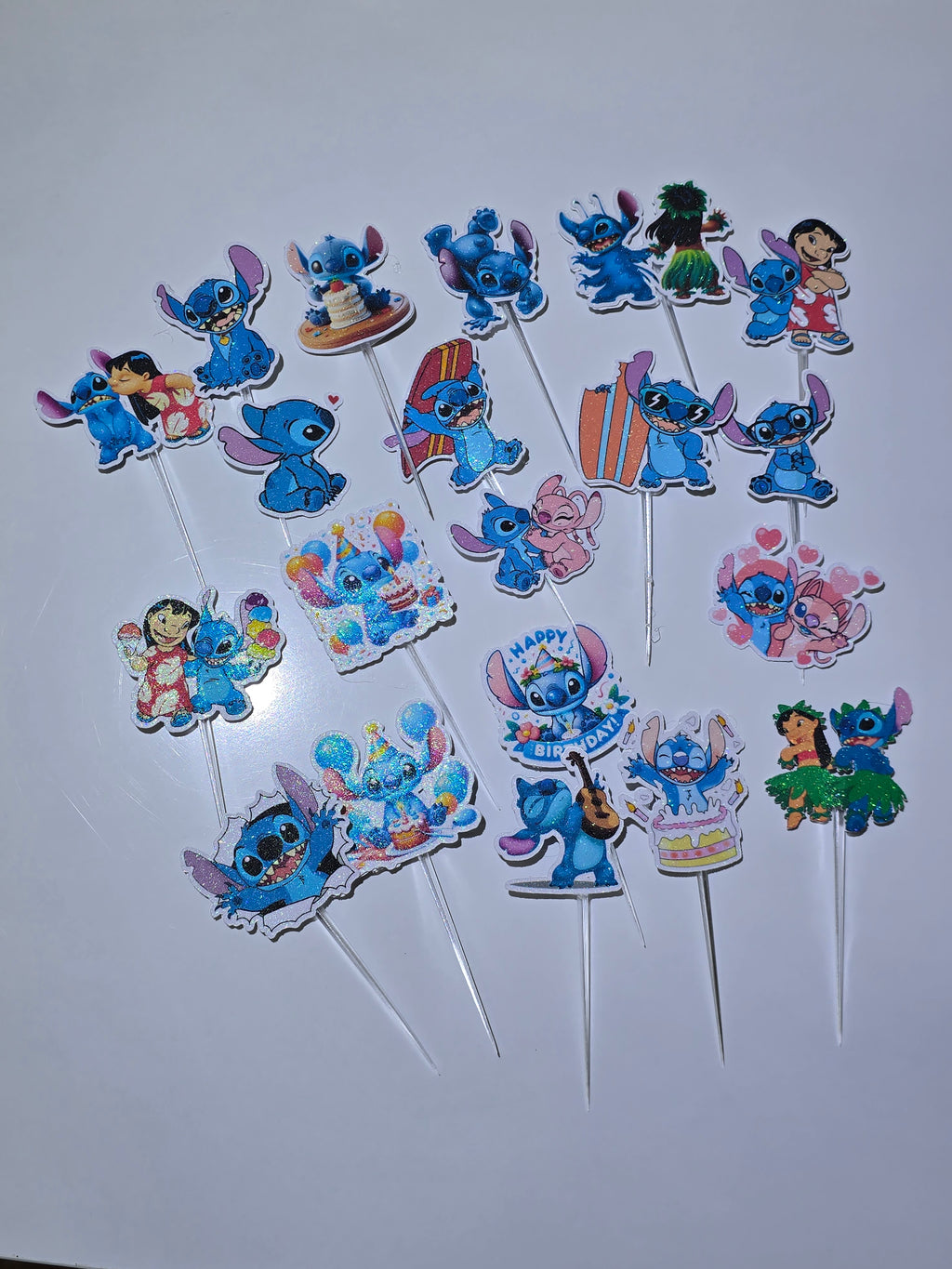 12 Pcs Glitter Cupcake Toppers. 12 Design stitch Cupcake Toppers. Food Decoration, Picks for Party Supplies (Copia)