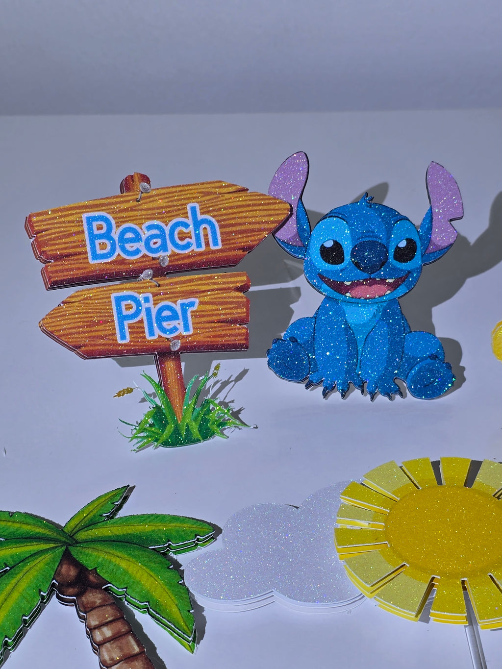 Personalized 3D Glitter Stitch & beach Cake Topper – Custom Name & Age