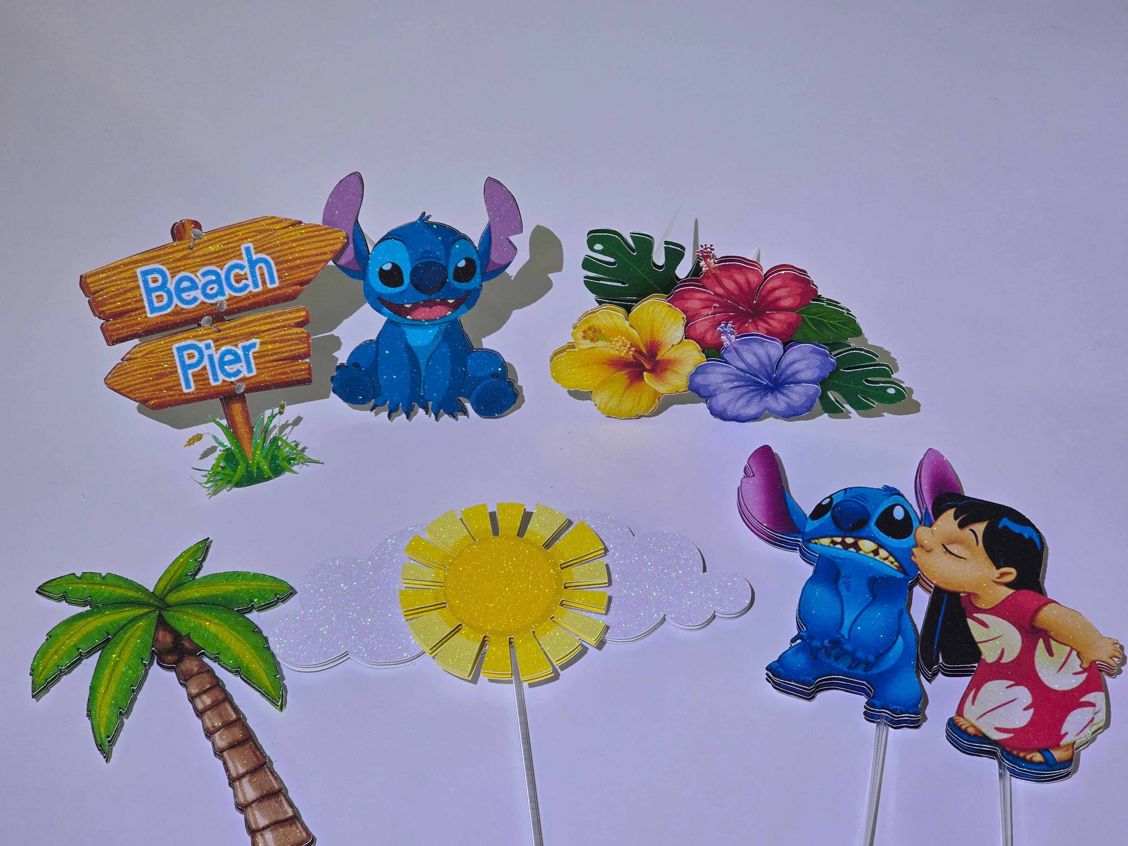 Personalized 3D Glitter Stitch & beach Cake Topper – Custom Name & Age