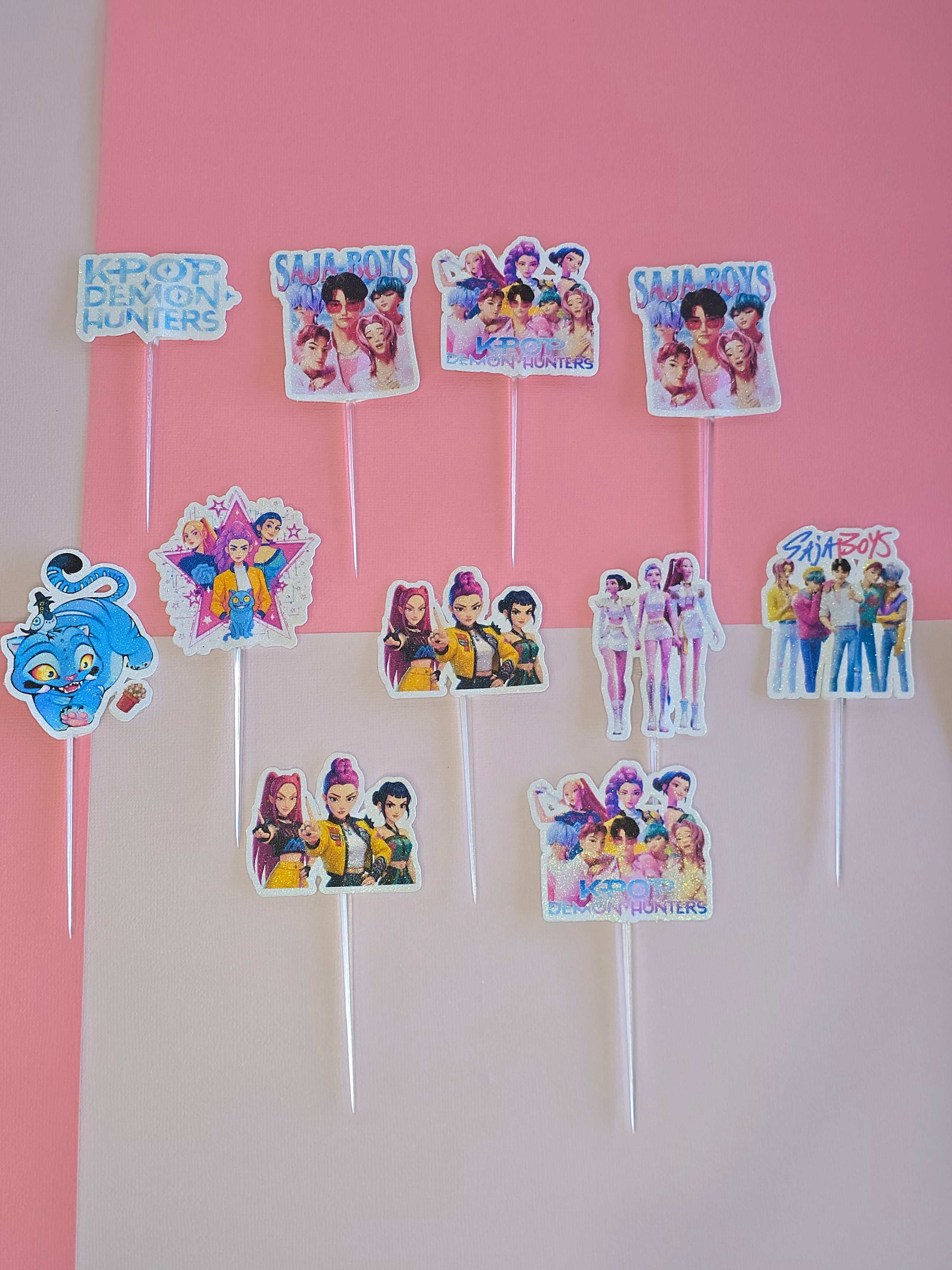 12-24 Pcs Glitter Cupcake Toppers. 12 Design k pop Cupcake Toppers. Food Decoration, Picks for Party Supplies