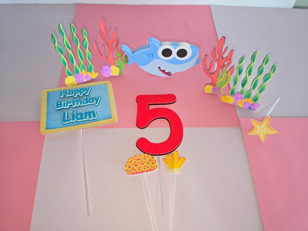 SET Personalized 3D Glitter Cake Topper SHARK