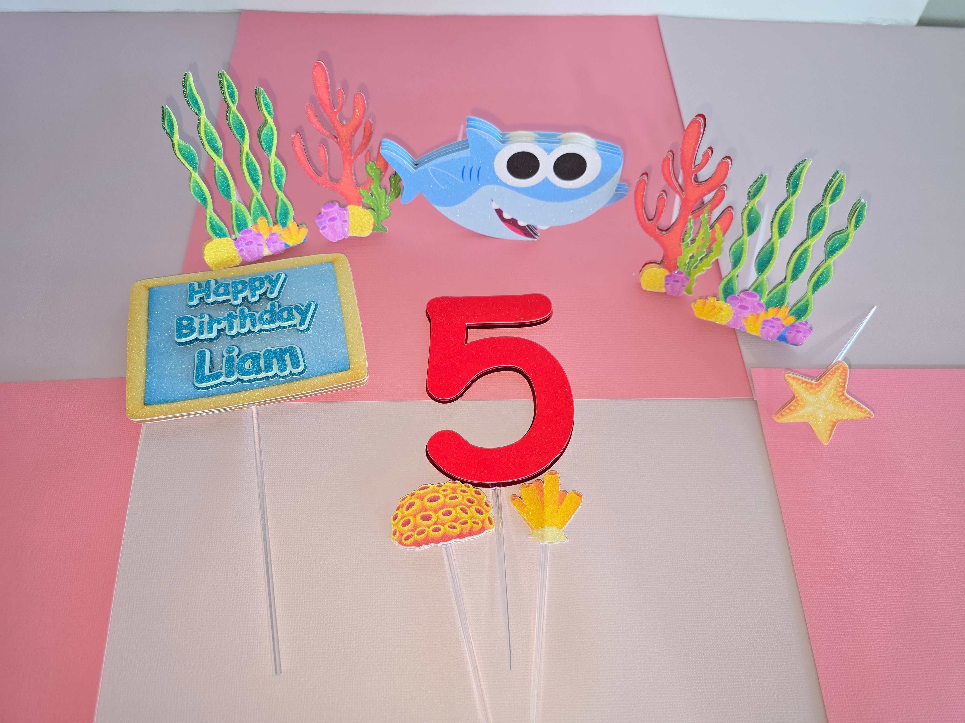SET Personalized 3D Glitter Cake Topper SHARK