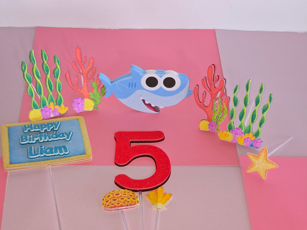 SET Personalized 3D Glitter Cake Topper SHARK