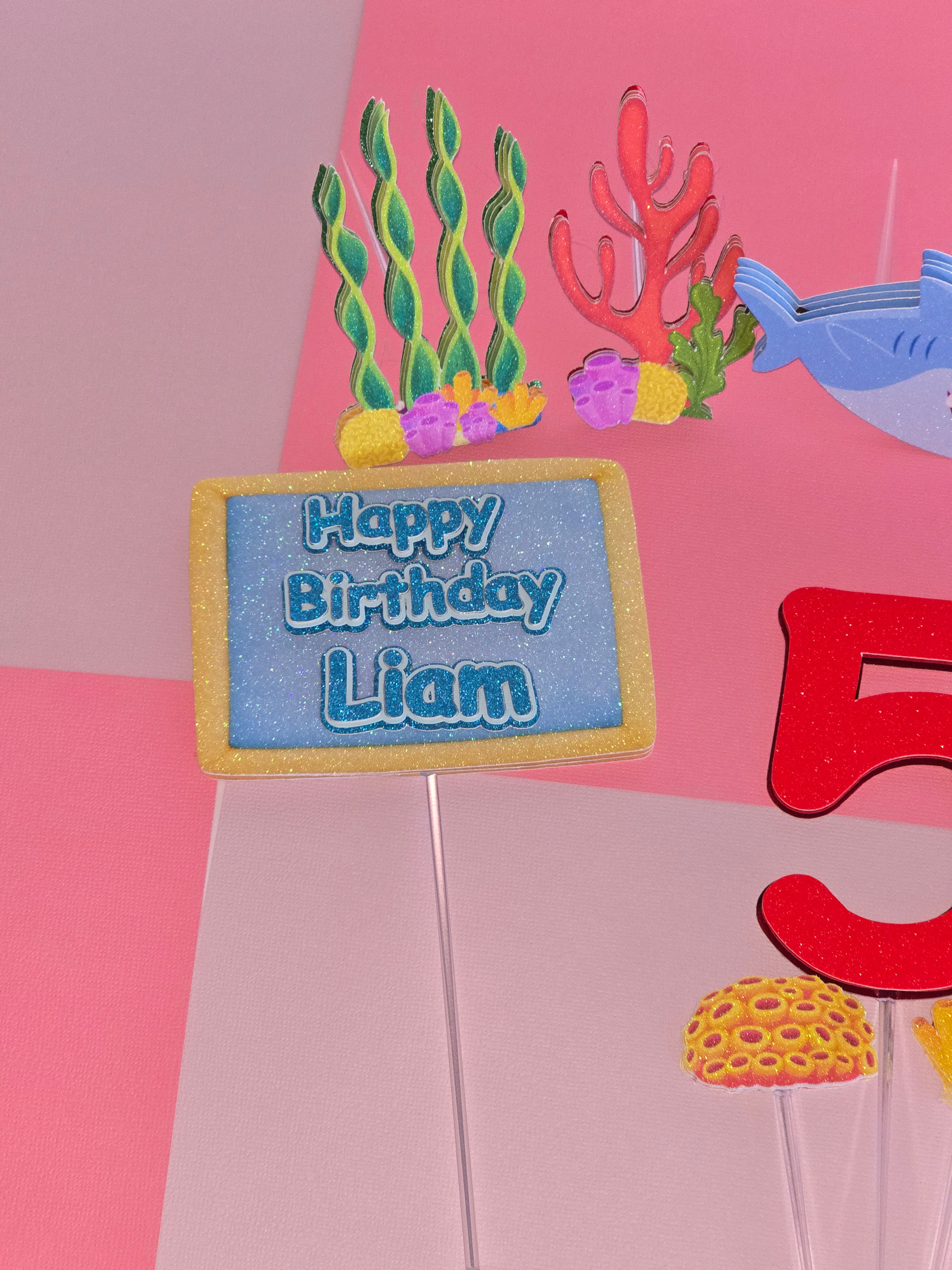 SET Personalized 3D Glitter Cake Topper SHARK