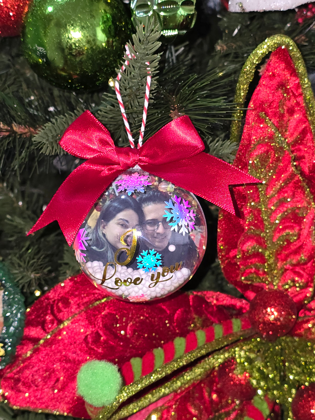 Personalized Photo & Name Christmas Ornament with Gift Box
