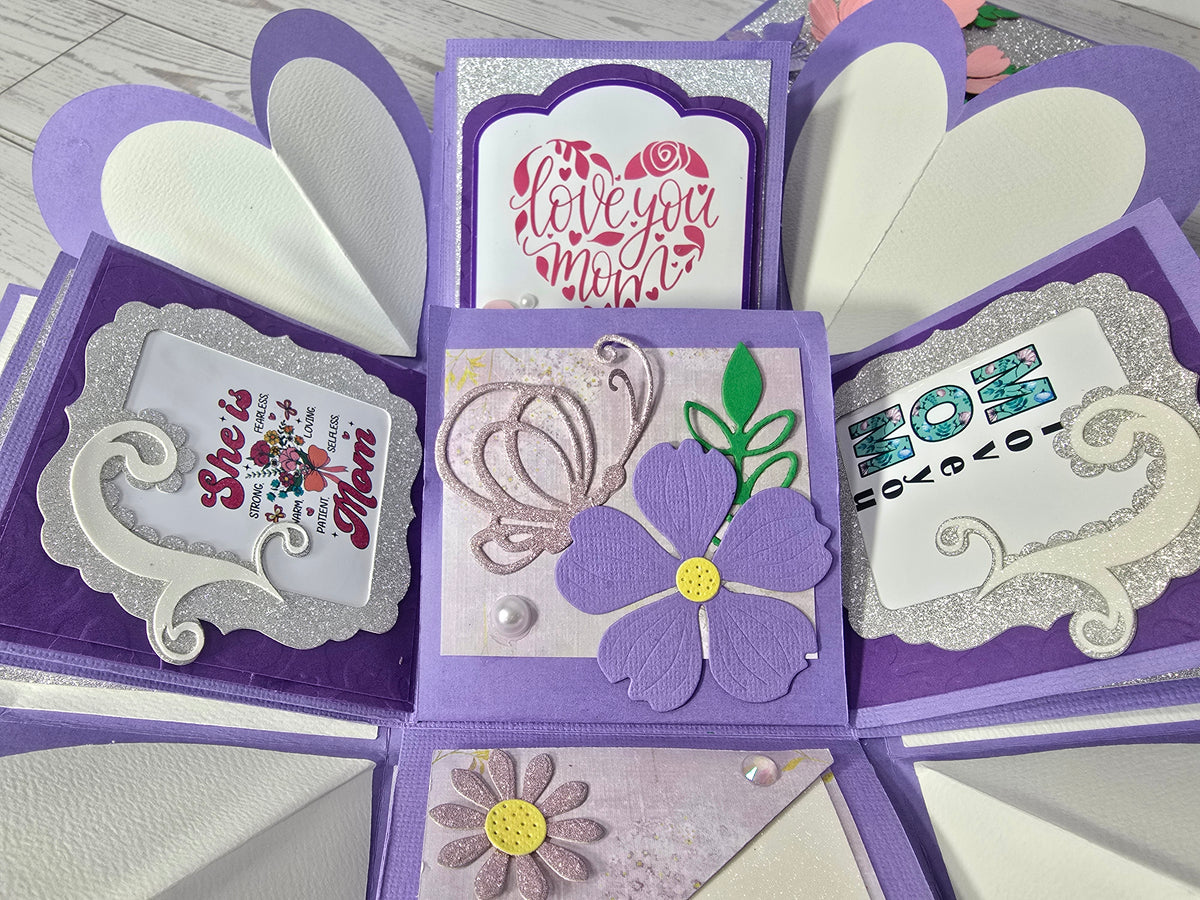 Personalized Exploding Box with Photos and Custom Text, Surprise Gift Box for Mom, Photo Memory Box with Inner Gift Box & Keychain.