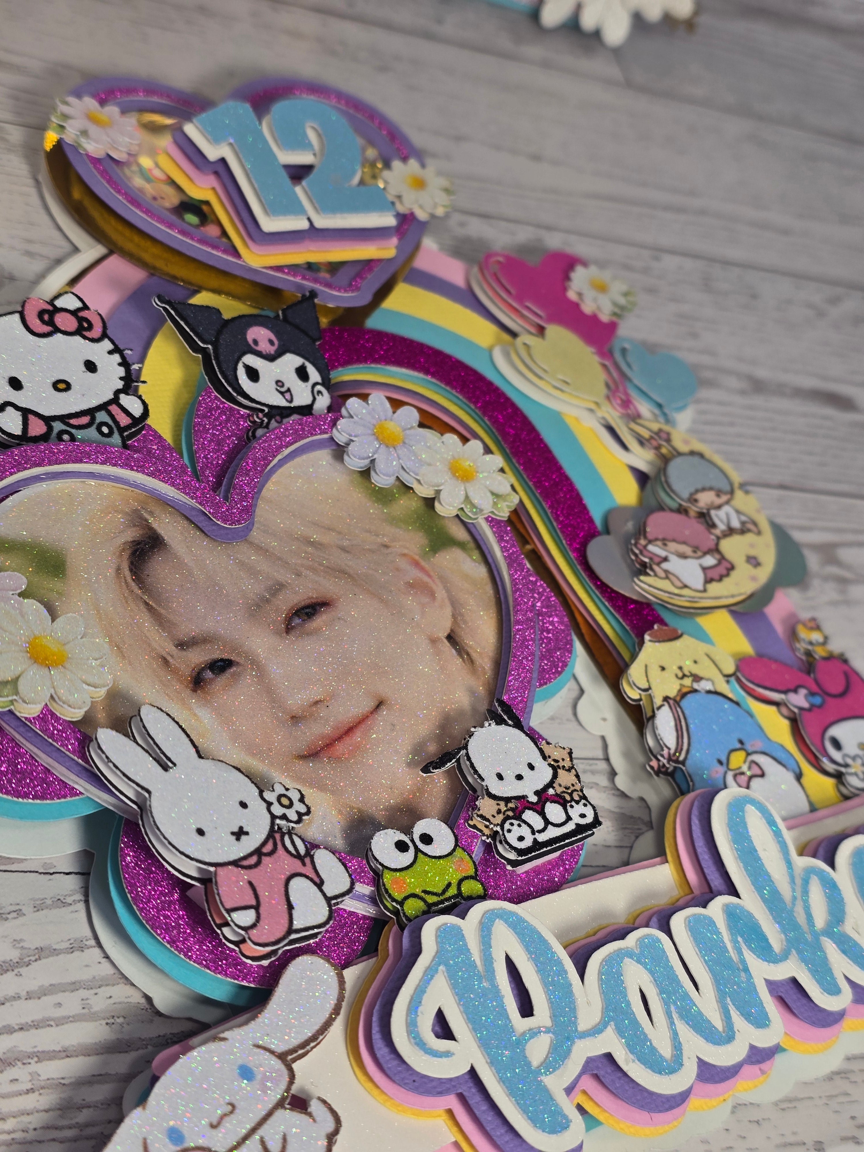 Personalized 3D Stray Kids x Sanrio Cake Topper – Glitter with Name & Age