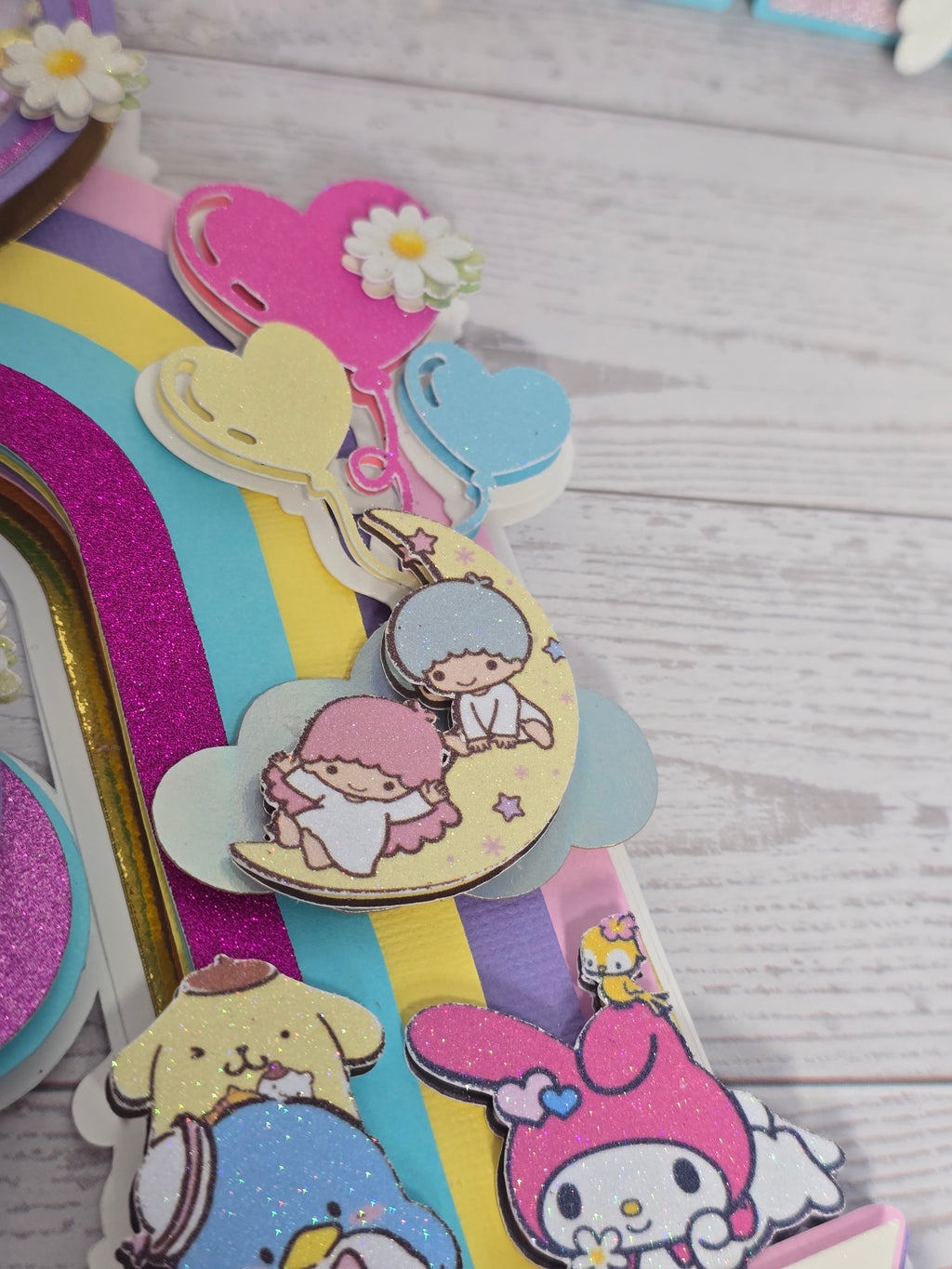 Personalized 3D Stray Kids x Sanrio Cake Topper – Glitter with Name & Age