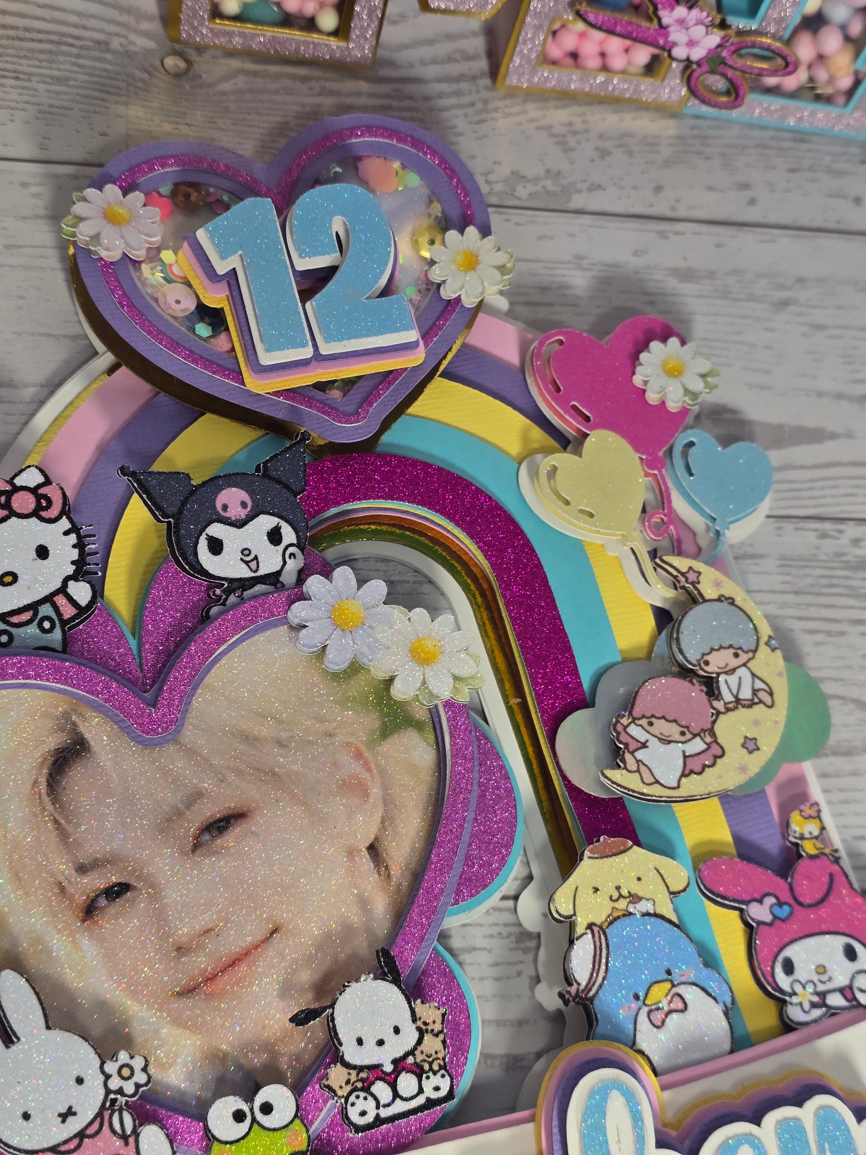 Personalized 3D Stray Kids x Sanrio Cake Topper – Glitter with Name & Age