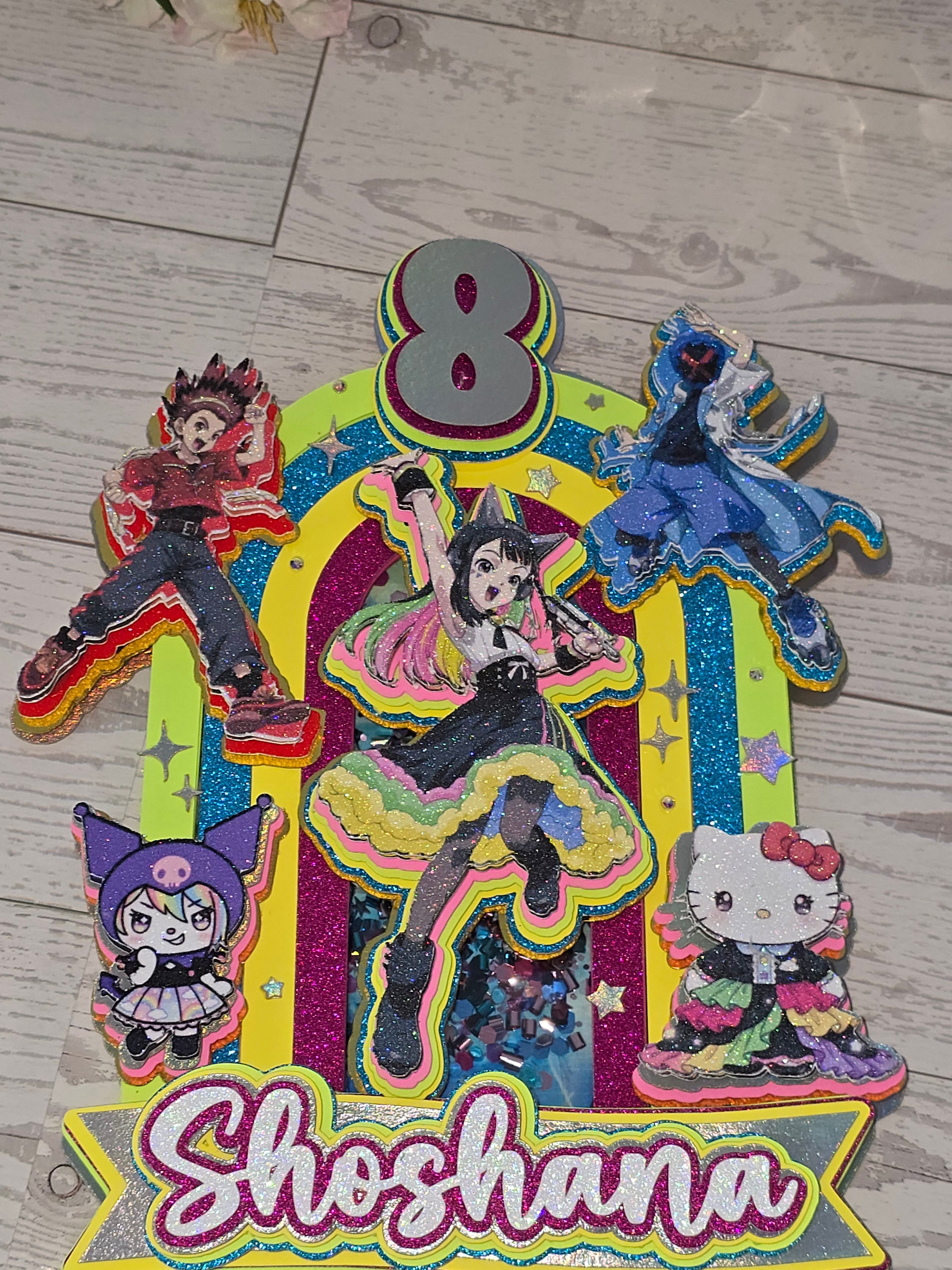 Personalized 3D Beyblade x Sanrio Cake Topper – Glitter with Name & Age