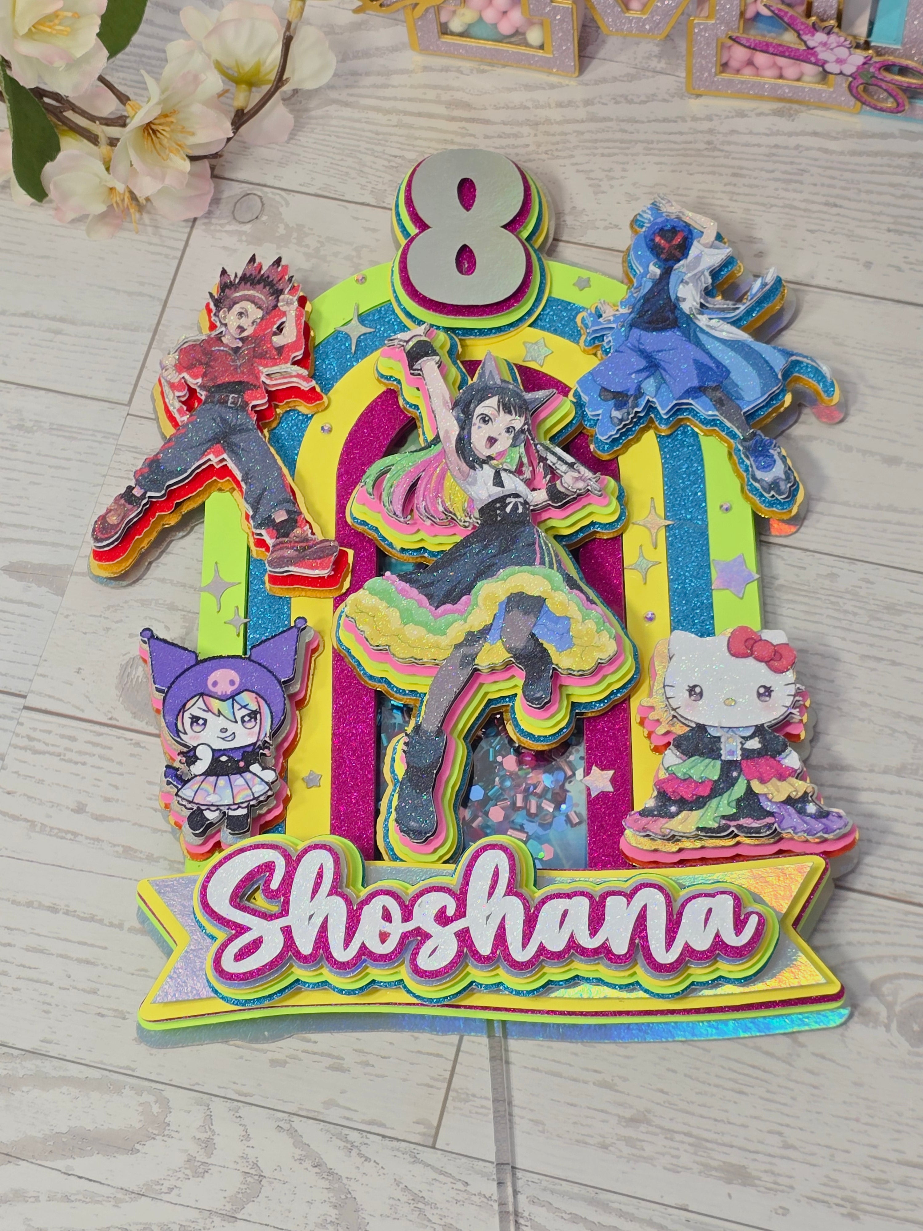 Personalized 3D Beyblade x Sanrio Cake Topper – Glitter with Name & Age