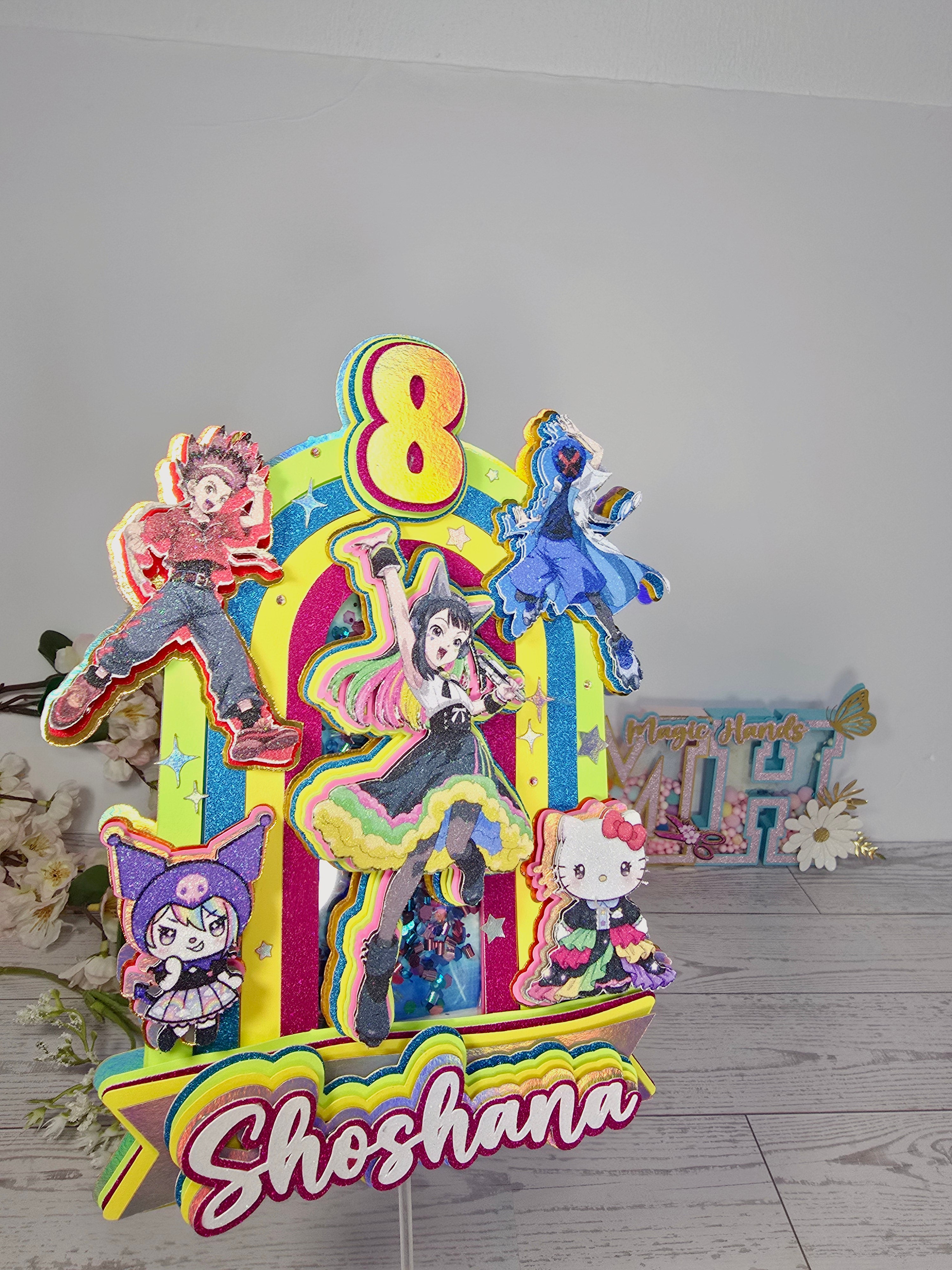 Personalized 3D Beyblade x Sanrio Cake Topper – Glitter with Name & Age