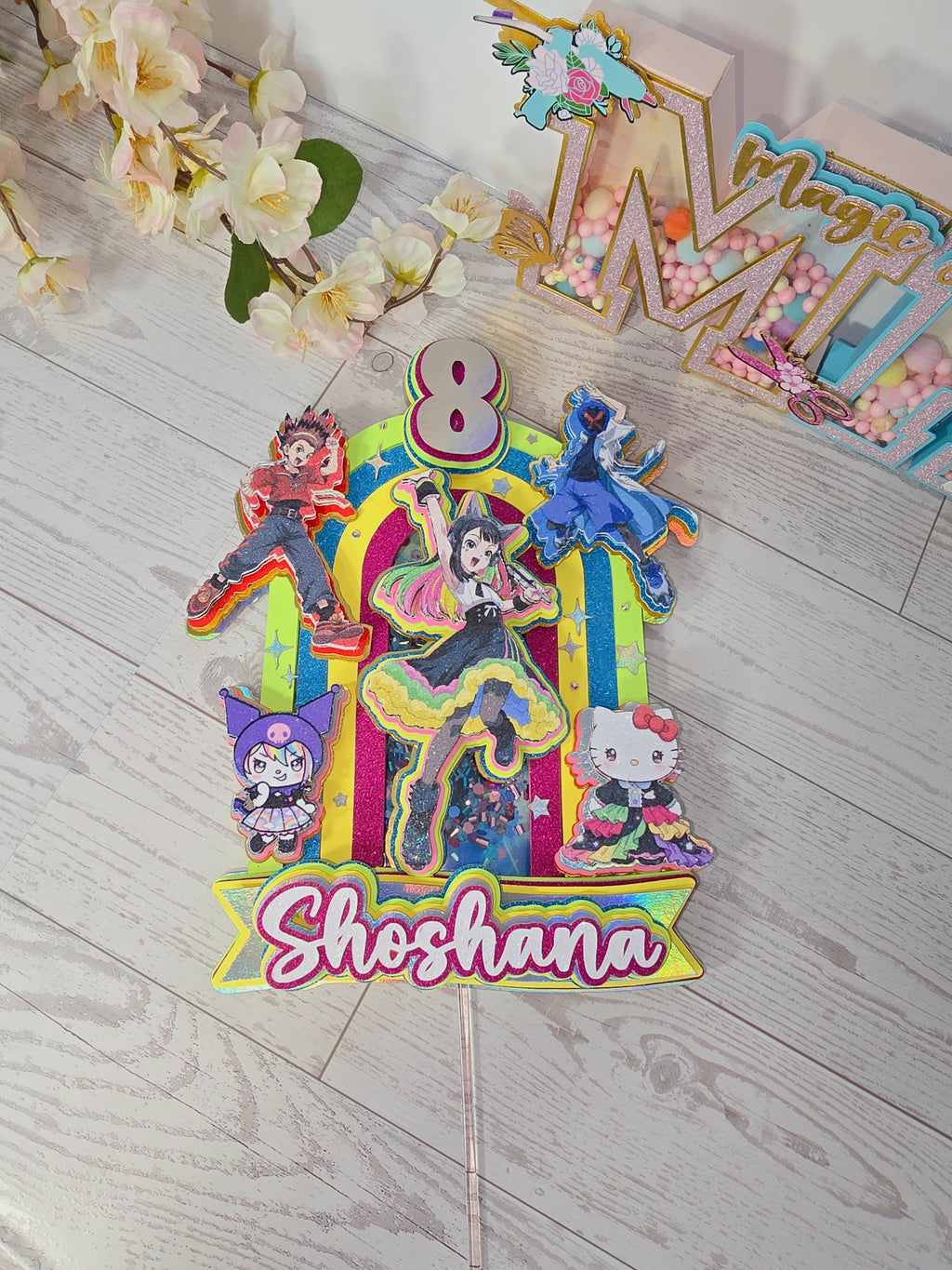 Personalized 3D Beyblade x Sanrio Cake Topper – Glitter with Name & Age