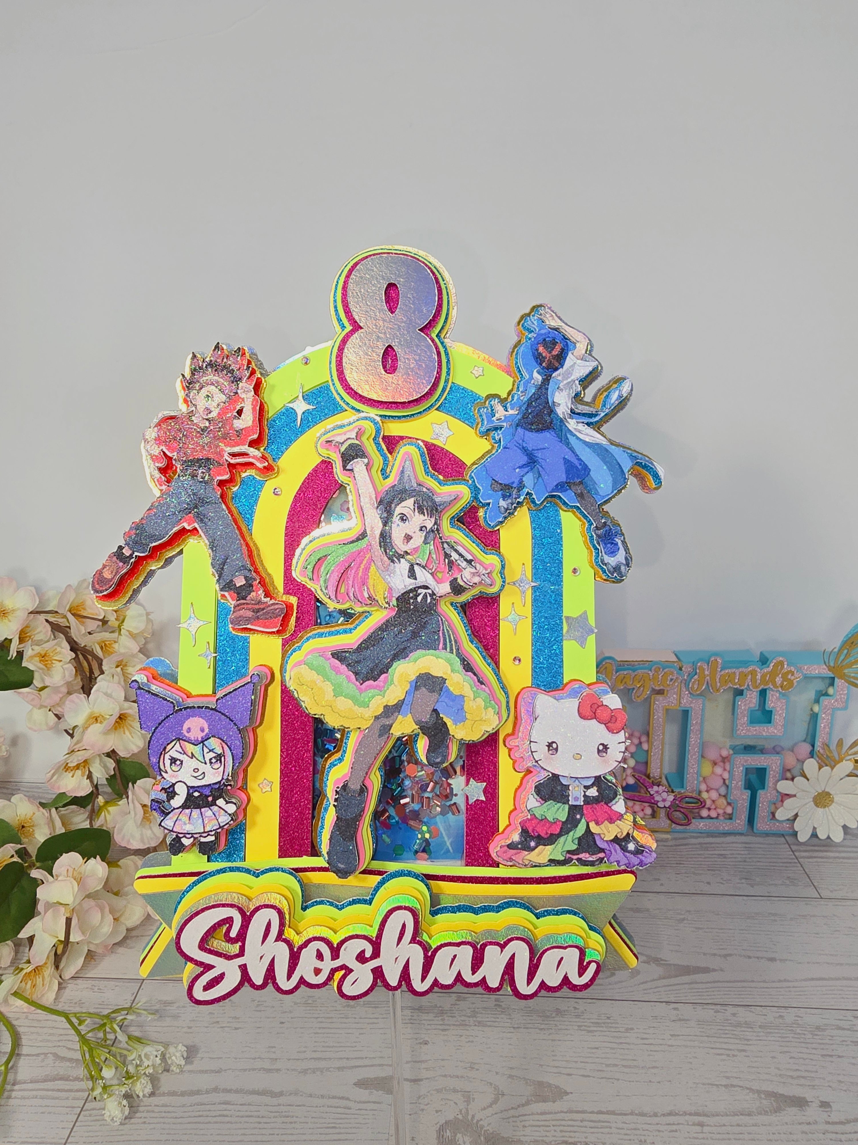 Personalized 3D Beyblade x Sanrio Cake Topper – Glitter with Name & Age