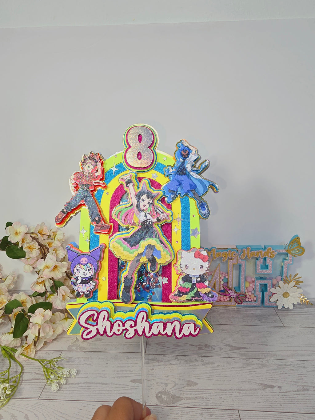 Personalized 3D Beyblade x Sanrio Cake Topper – Glitter with Name & Age