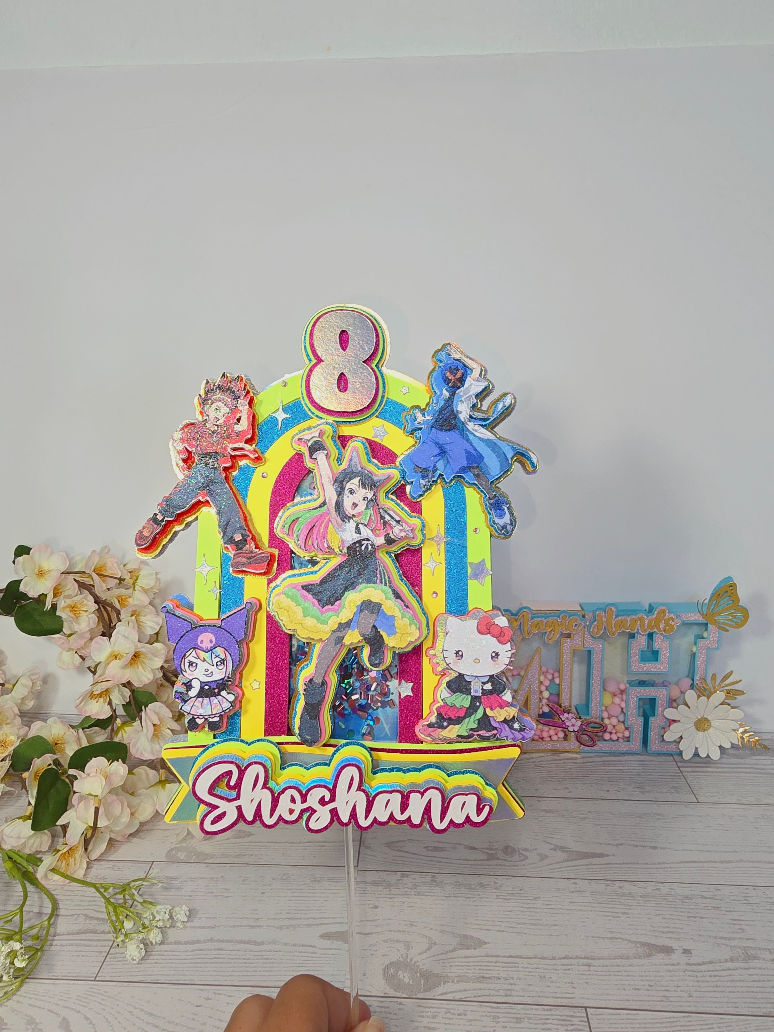 Personalized 3D Beyblade x Sanrio Cake Topper – Glitter with Name & Age