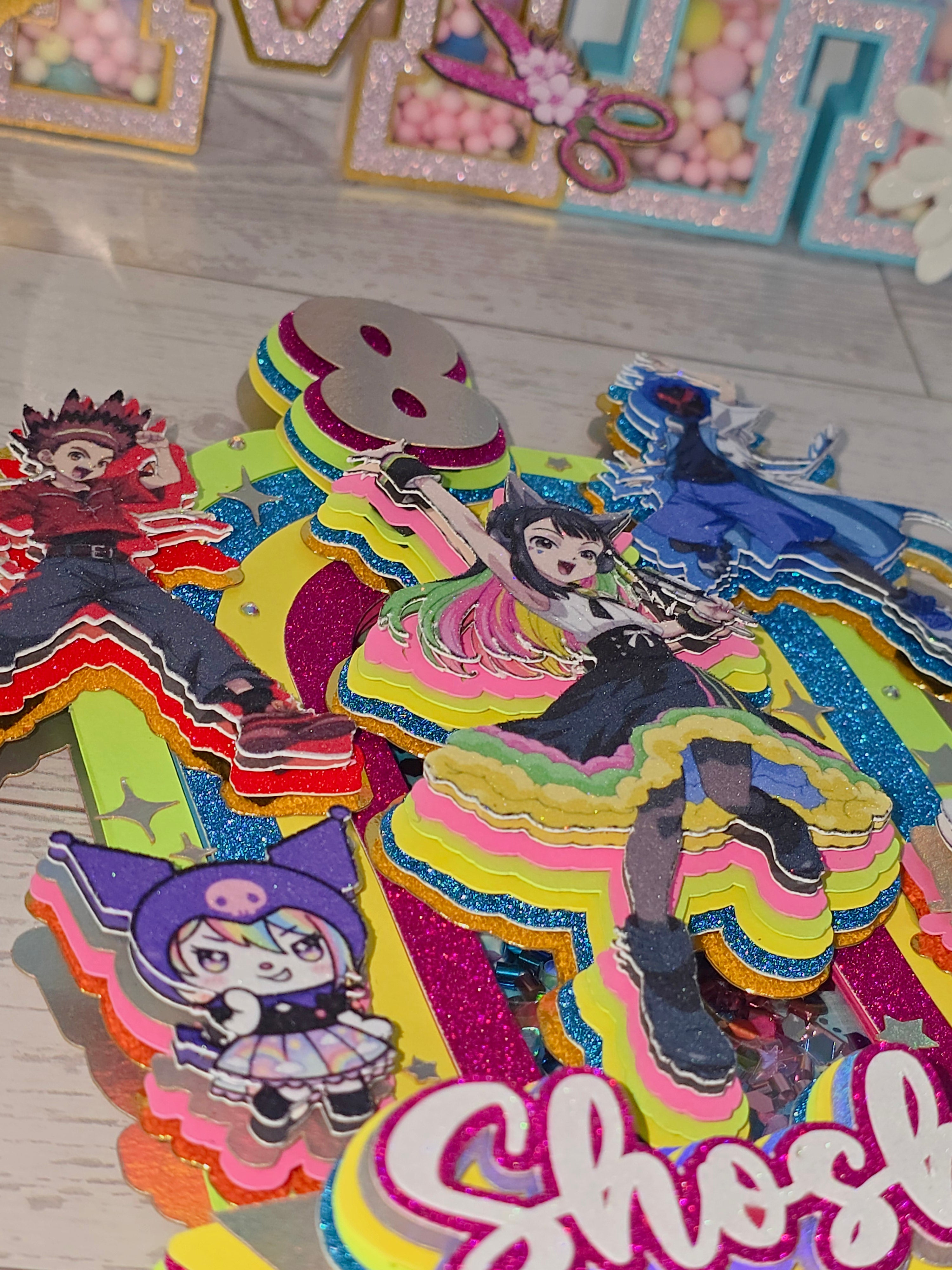 Personalized 3D Beyblade x Sanrio Cake Topper – Glitter with Name & Age