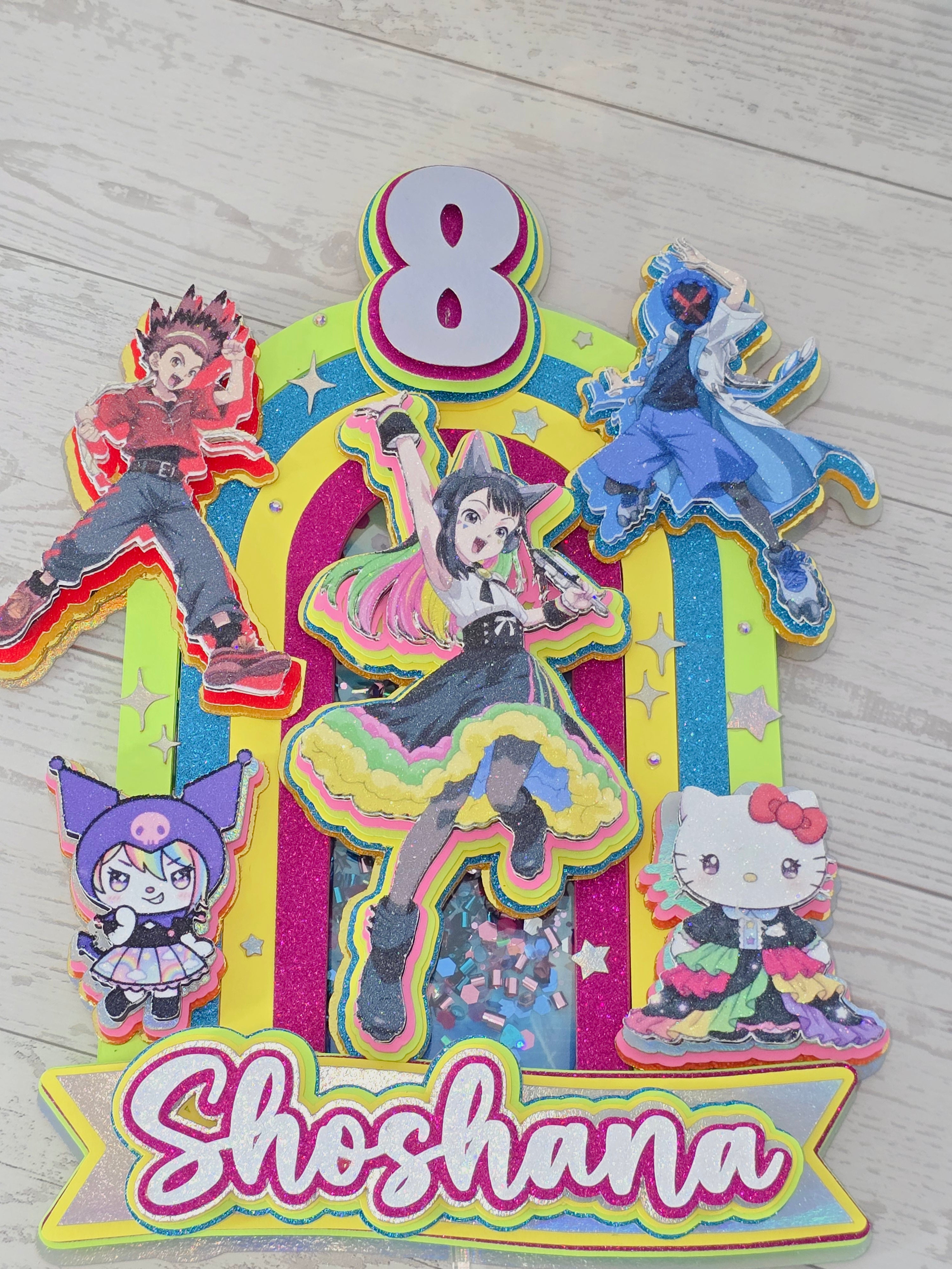 Personalized 3D Beyblade x Sanrio Cake Topper – Glitter with Name & Age